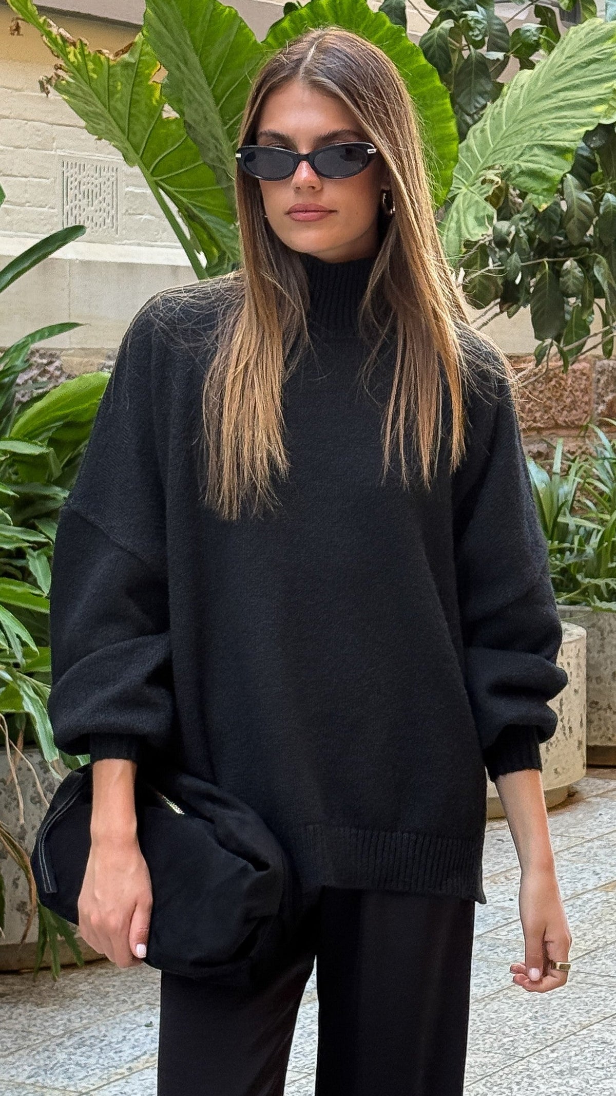 Harita Turtleneck Bell Sleeve Boxy Knit Jumper – Black – view 9