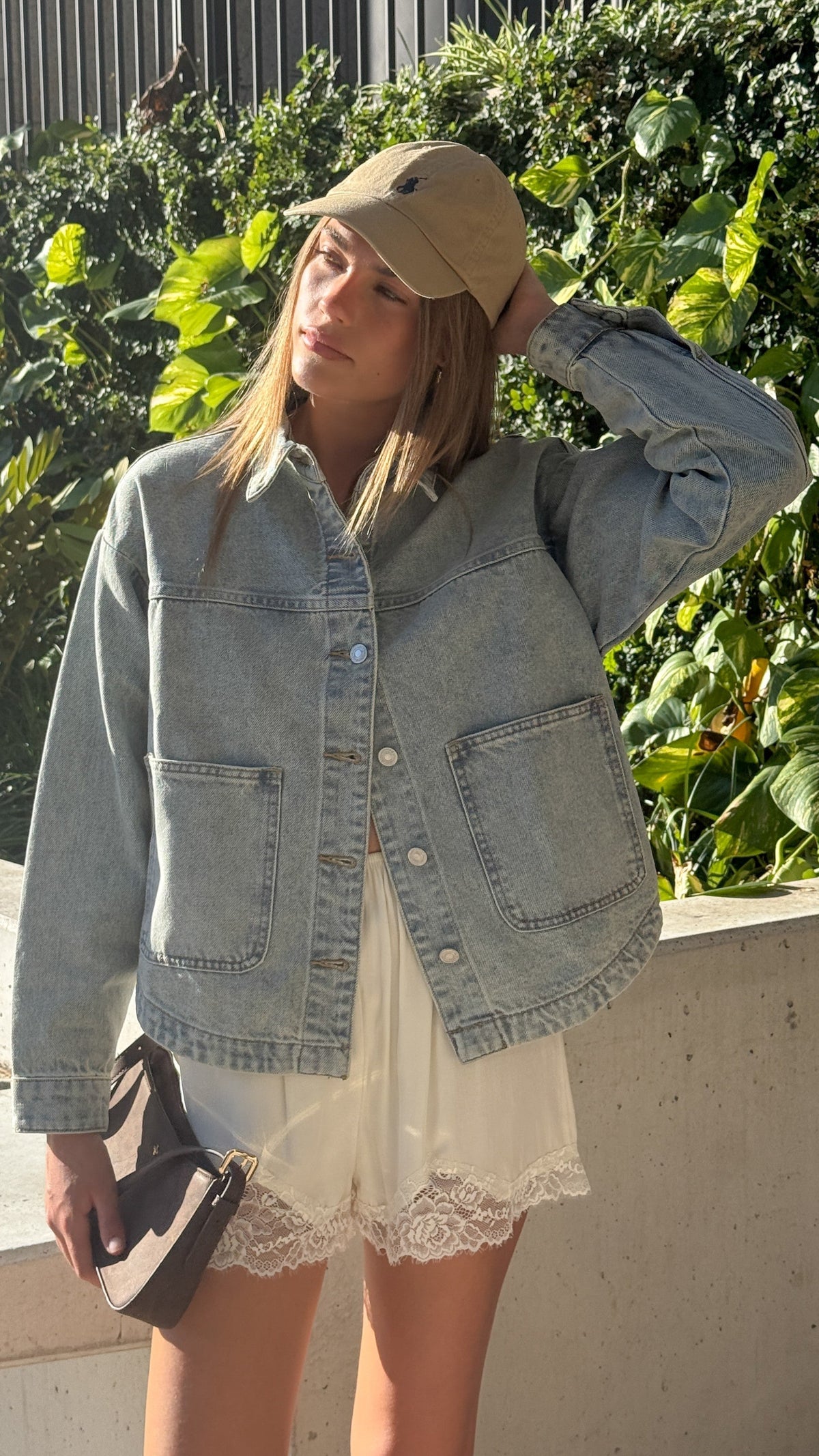 Franklyn Collared Cotton Denim Jacket with Silver Buttons – Stone Wash – view 7