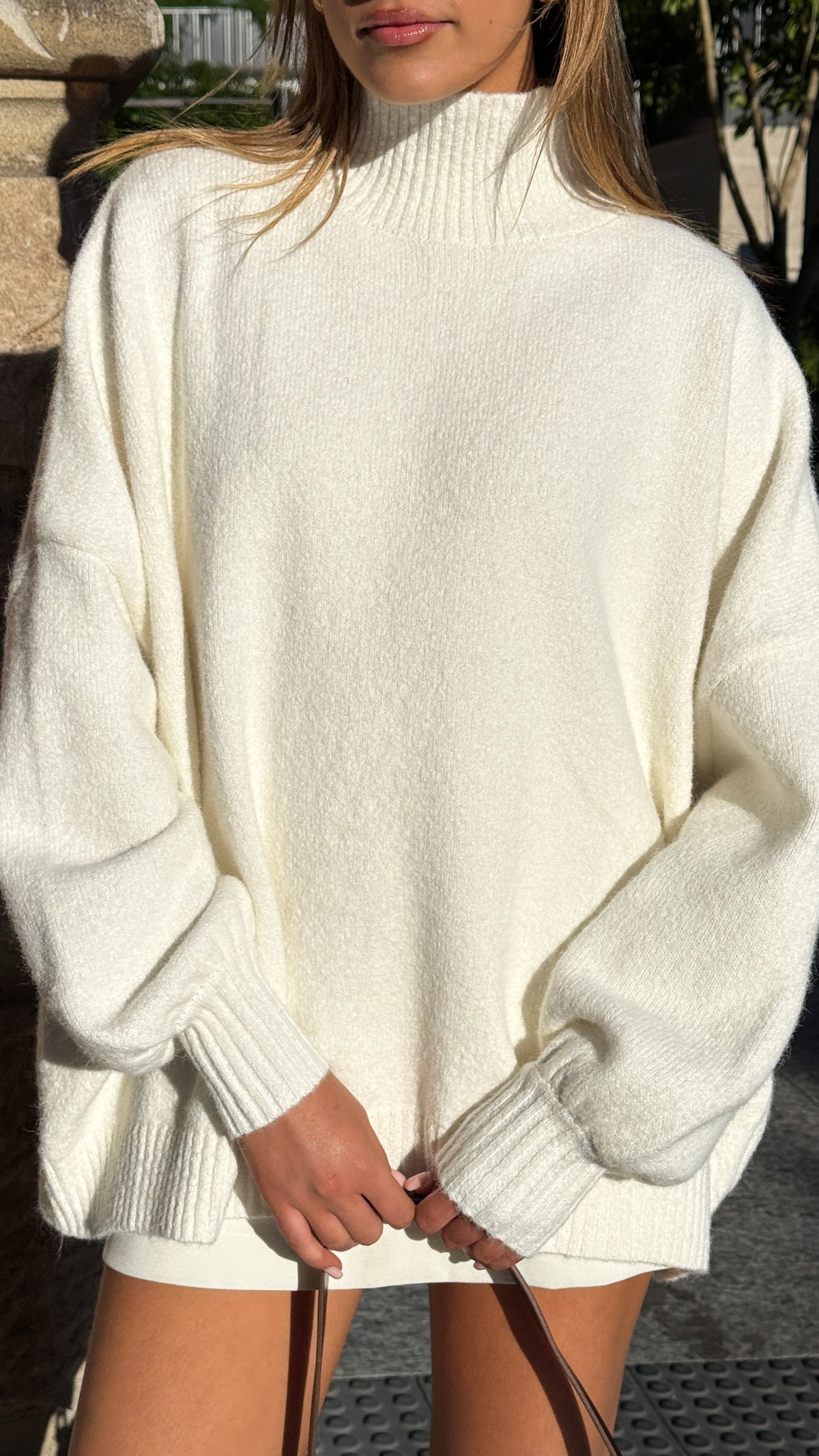 Harita High Neck Balloon Sleeve Oversized Knit Jumper – White – view 4