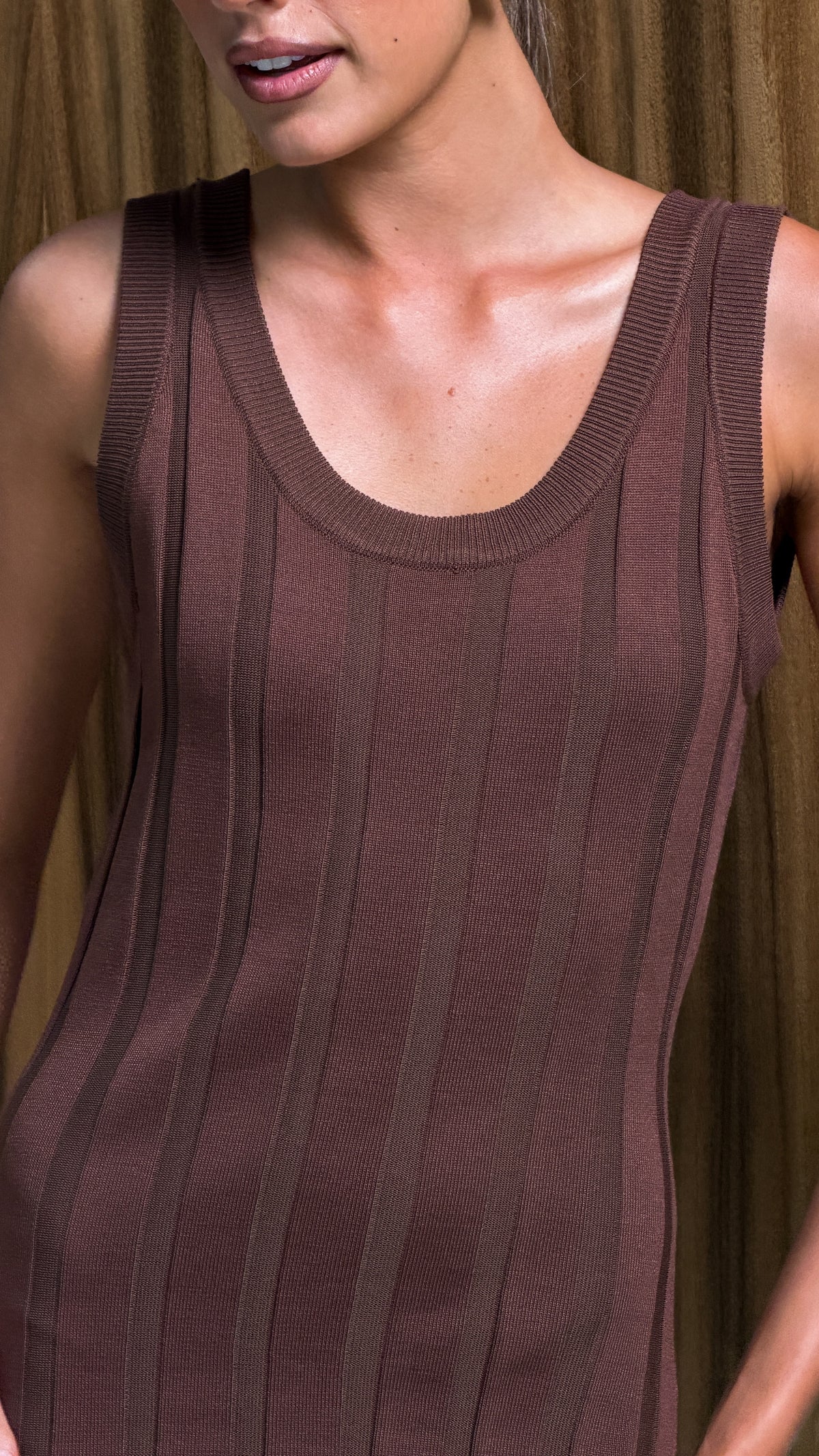 Avalyn Ribbed Knit Scoop Neck Sleeveless Maxi Dress – Chocolate – view 6