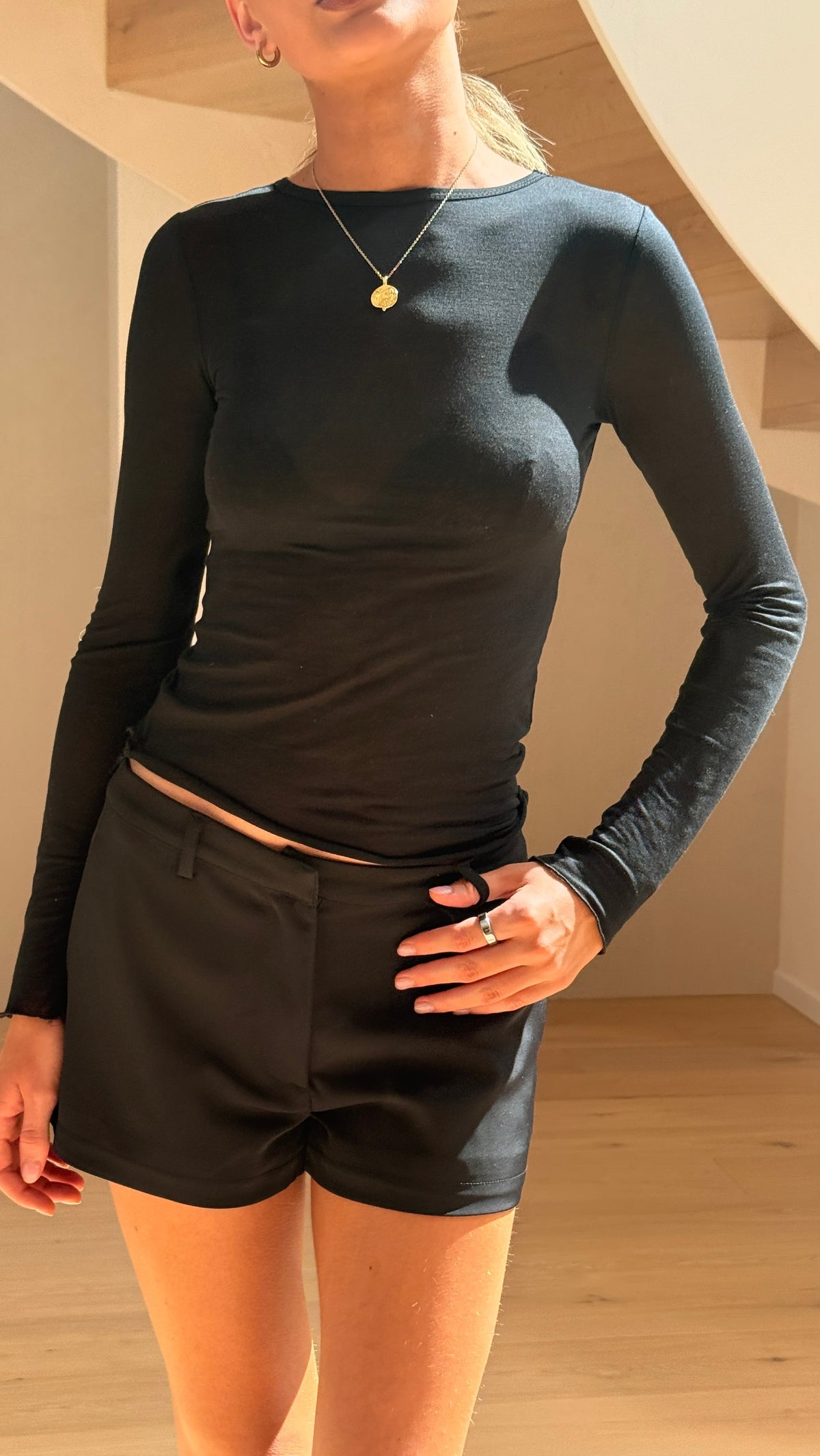 Lucy Sheer Crew Neck Long Sleeve Lyocell Top – Black – view 6