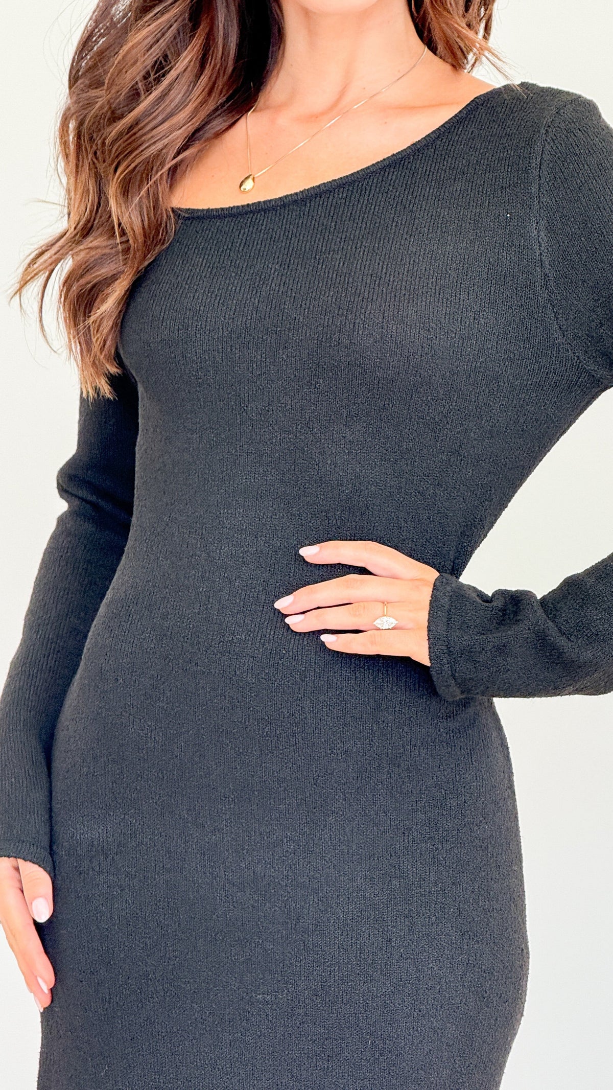 Soulina Scoop Neck Flared Sleeve Knit Maxi Dress – Black – view 5