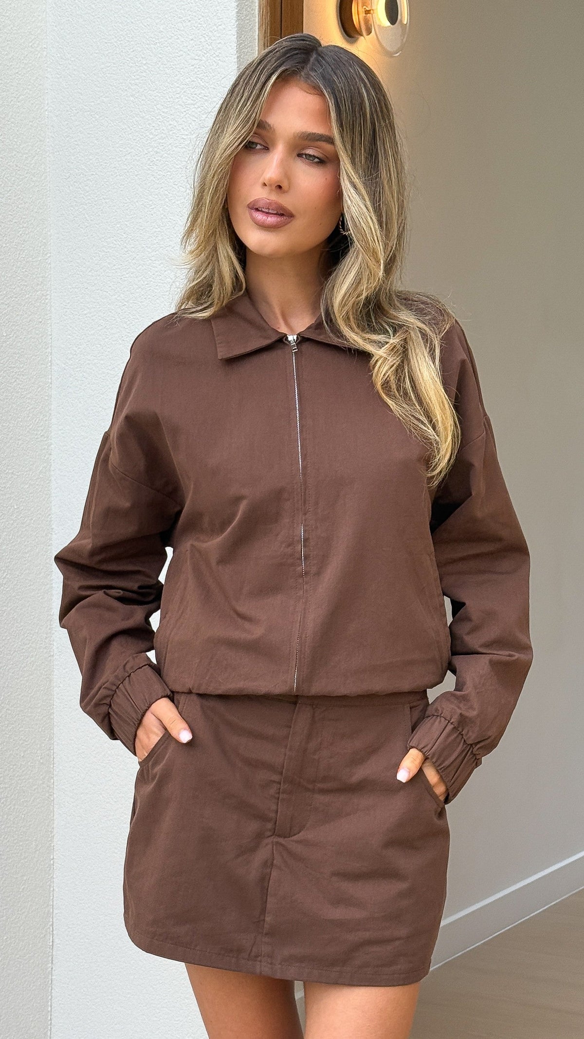 Grace Cotton Mini Skort with Hidden Shorts and Side Pockets – Chocolate – view 10