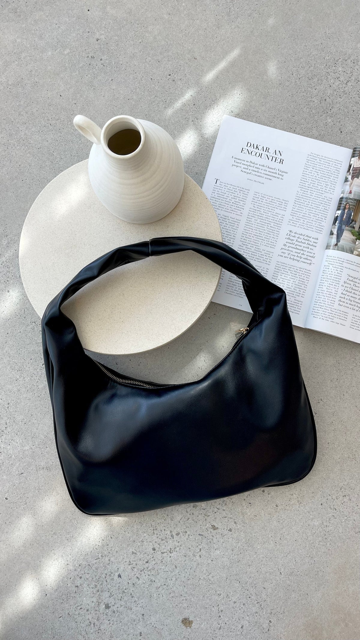 Cromwell Faux Leather Hobo Shoulder Bag with Zip – Black – view 6