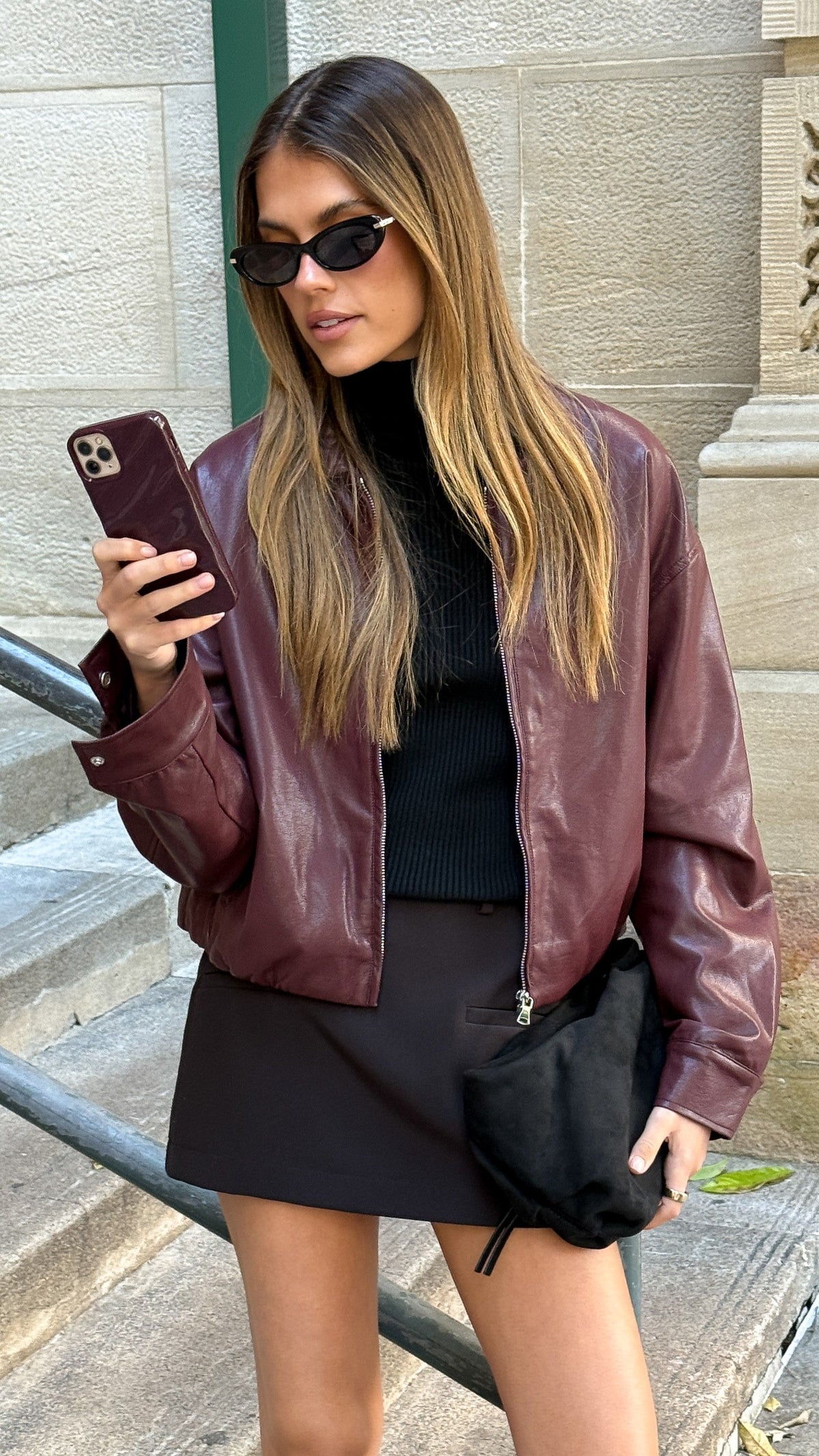 Quinn Collared Zip-Front Jacket with Elasticated Hem – Wine – view 8