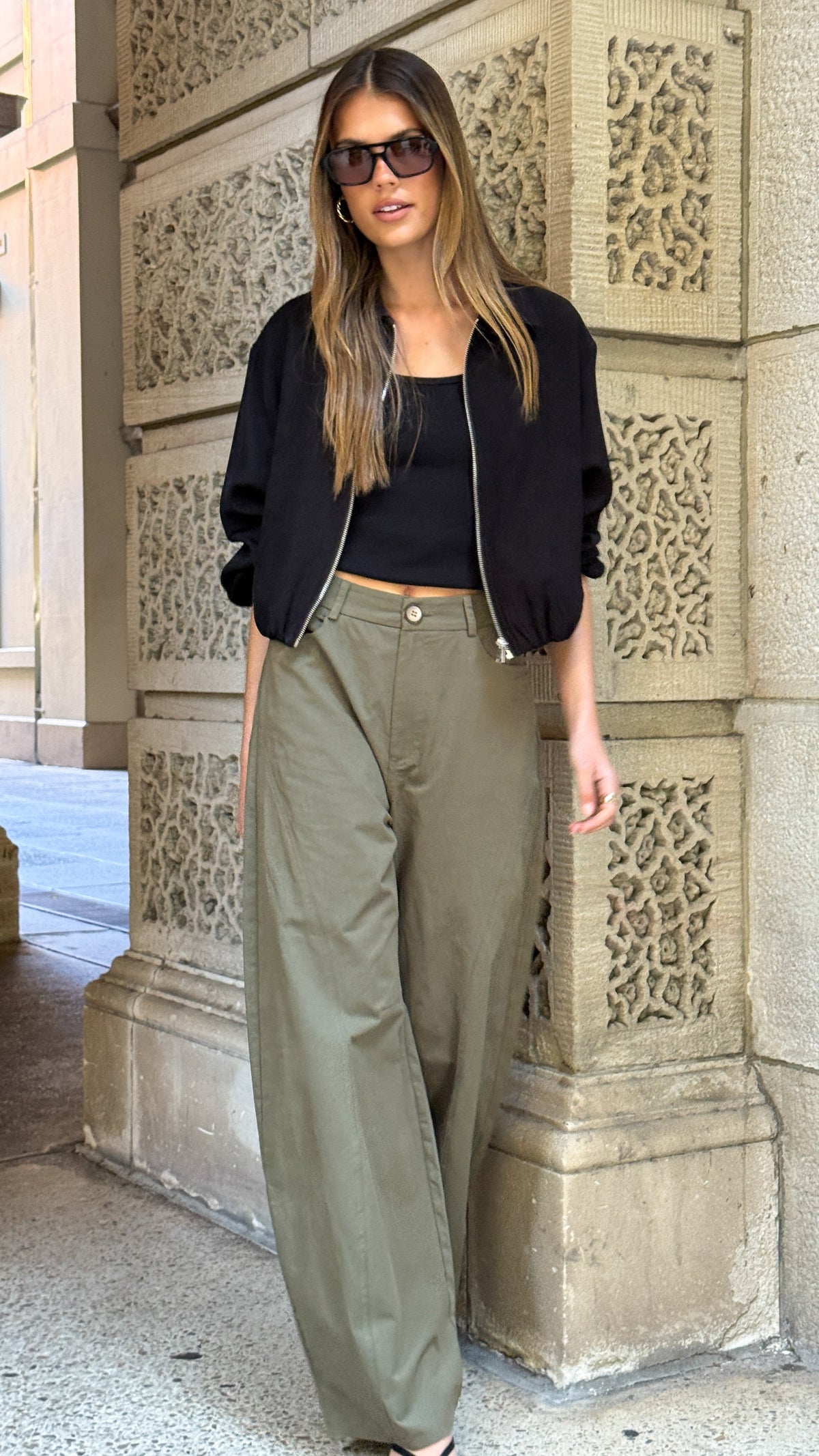 Shae High Waisted Lined Wide Leg Trousers – Khaki – view 6