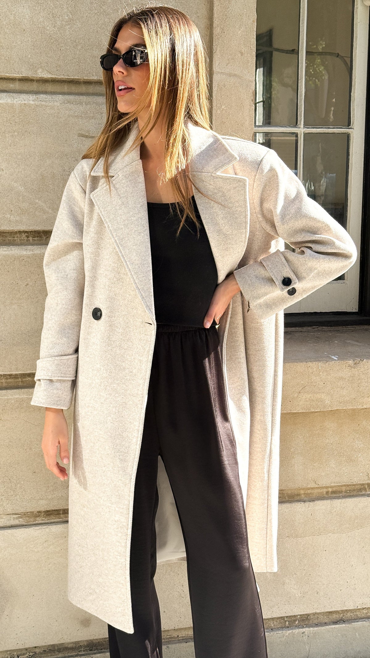 Caspera Longline Coat with Lapel Collar and Cuff Straps – Grey – view 5