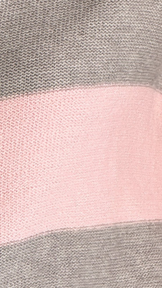 Tyla Collared High Neck Zip-Up Knit Jumper – Pink/Grey Stripe – view 6
