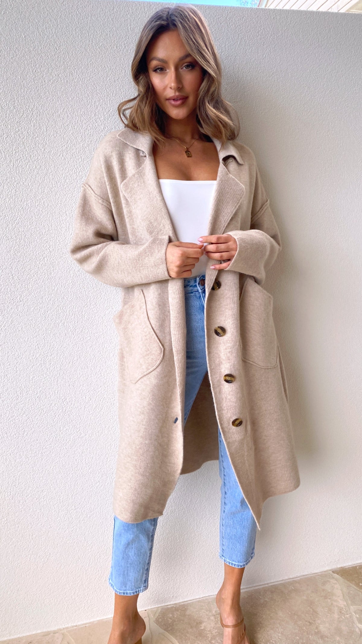 Kacela Collared Wool Blend Knit Button-Up Jacket – Oatmeal – view 14