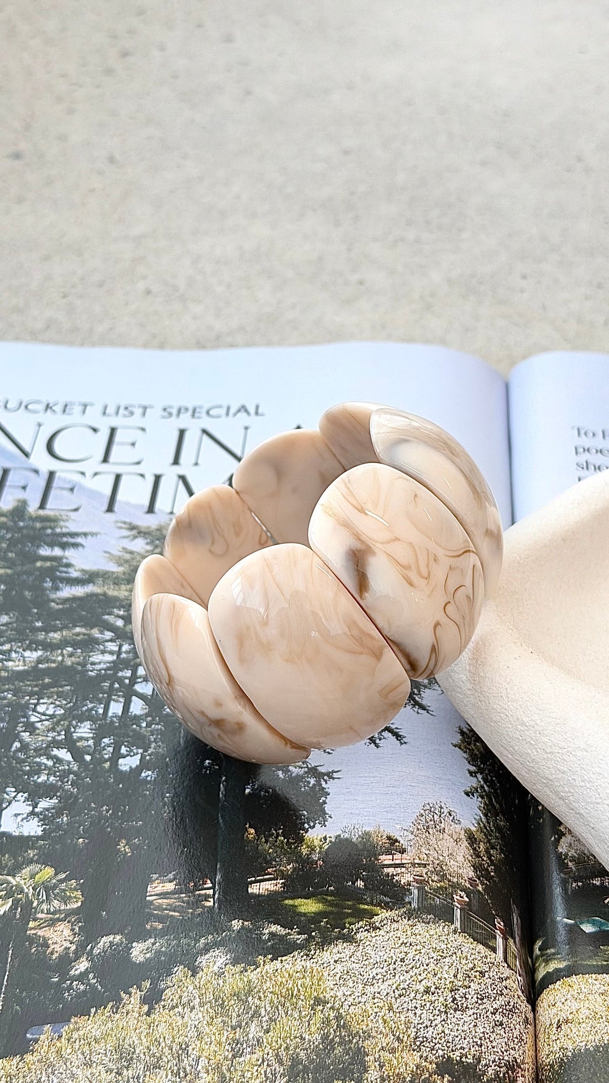 Whitney Chunky Resin Stretch Bracelet – Cream Marble – view 4