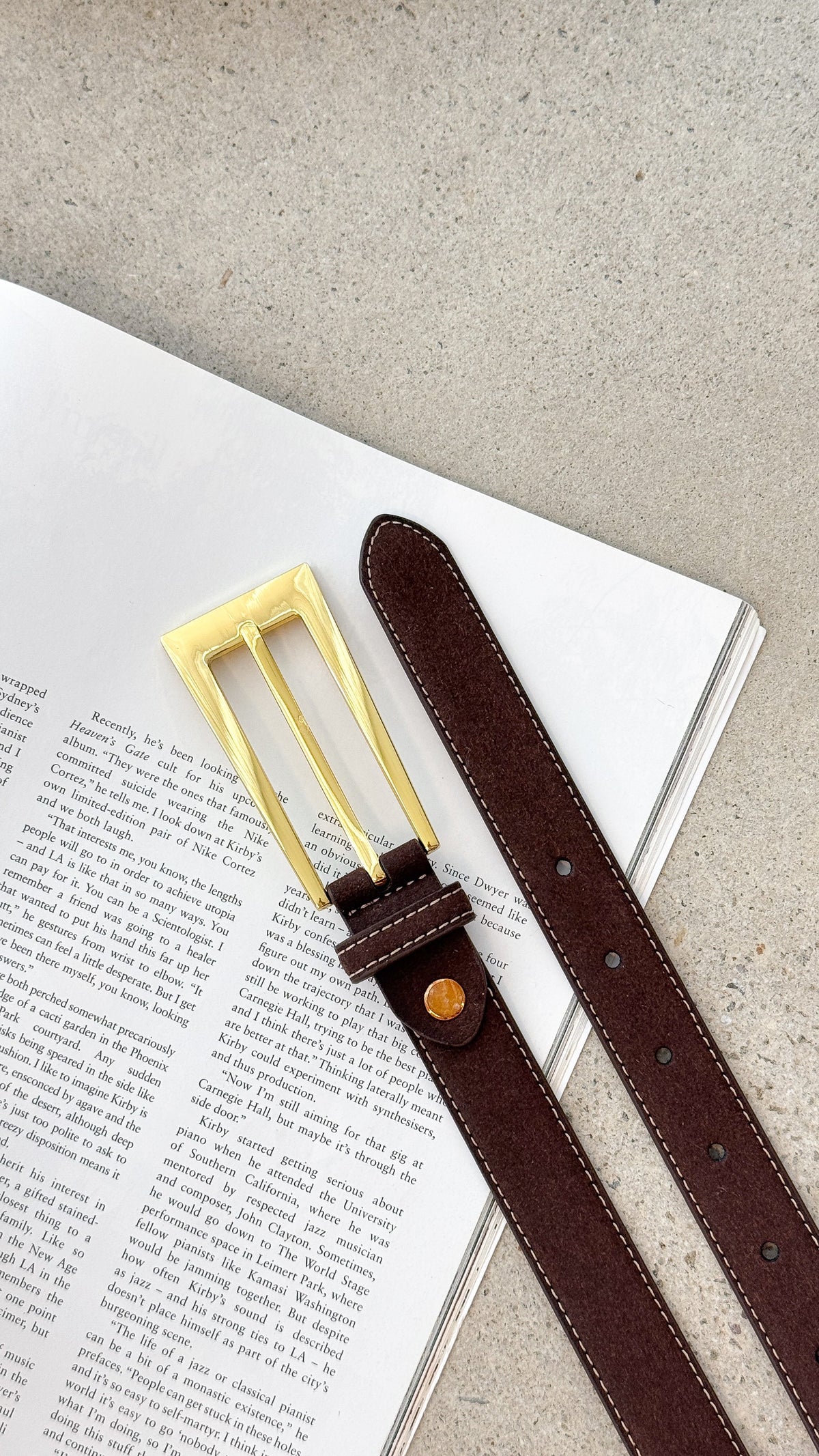 Stacey Faux Leather Belt with Gold Detailing – Chocolate – view 3