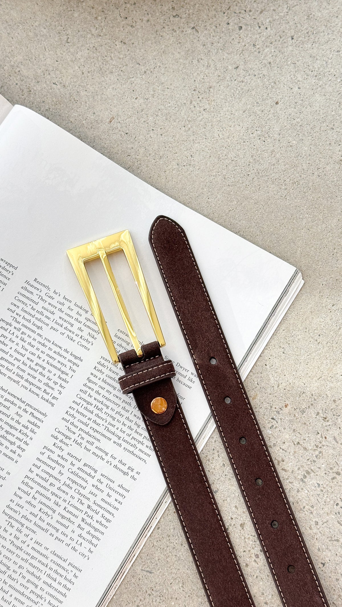 Stacey Faux Leather Belt with Gold Detailing – Chocolate – view 2