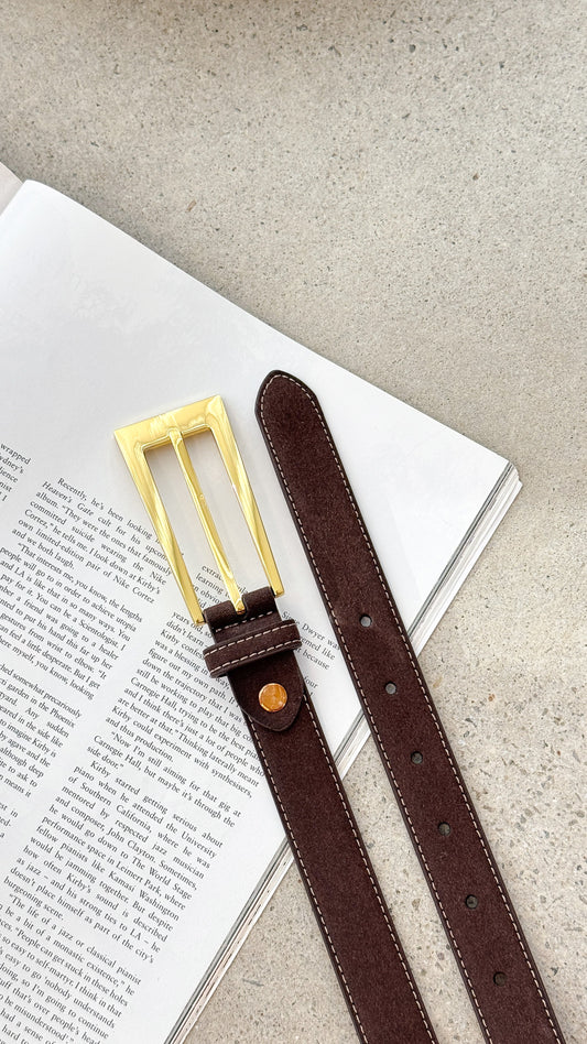 Stacey Faux Leather Belt with Gold Detailing – Chocolate