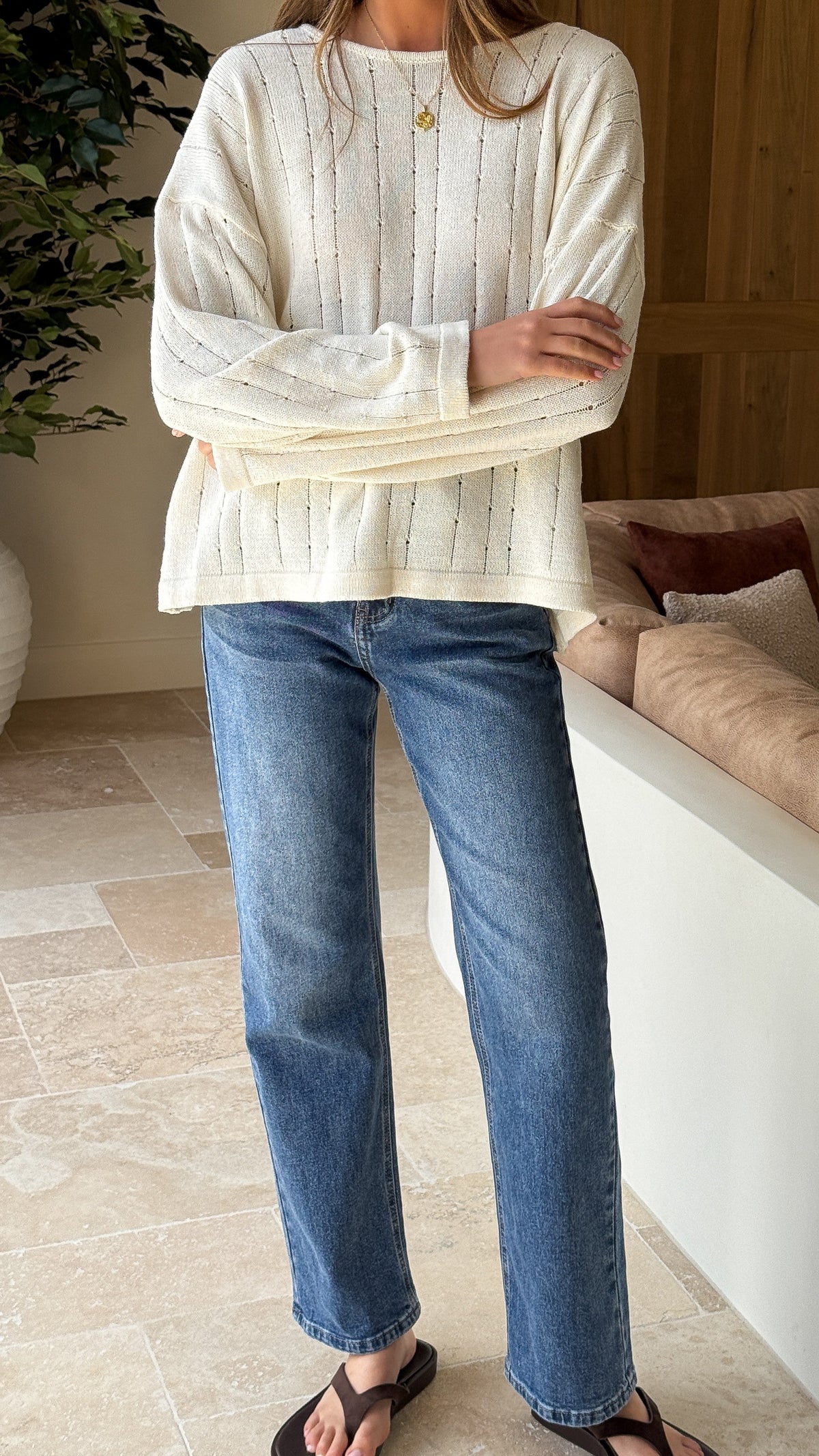 Zana High Waisted Straight Leg Stretch Jeans – Mid Blue – view 6