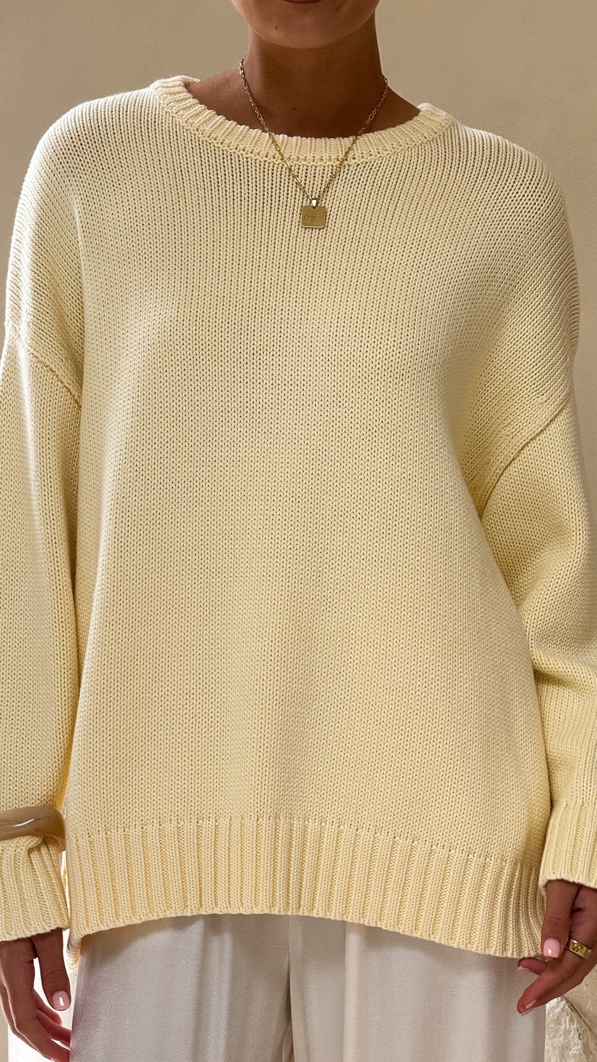 Dara Oversized Crew Neck Long Sleeve Knit Jumper – Butter Yellow – view 5