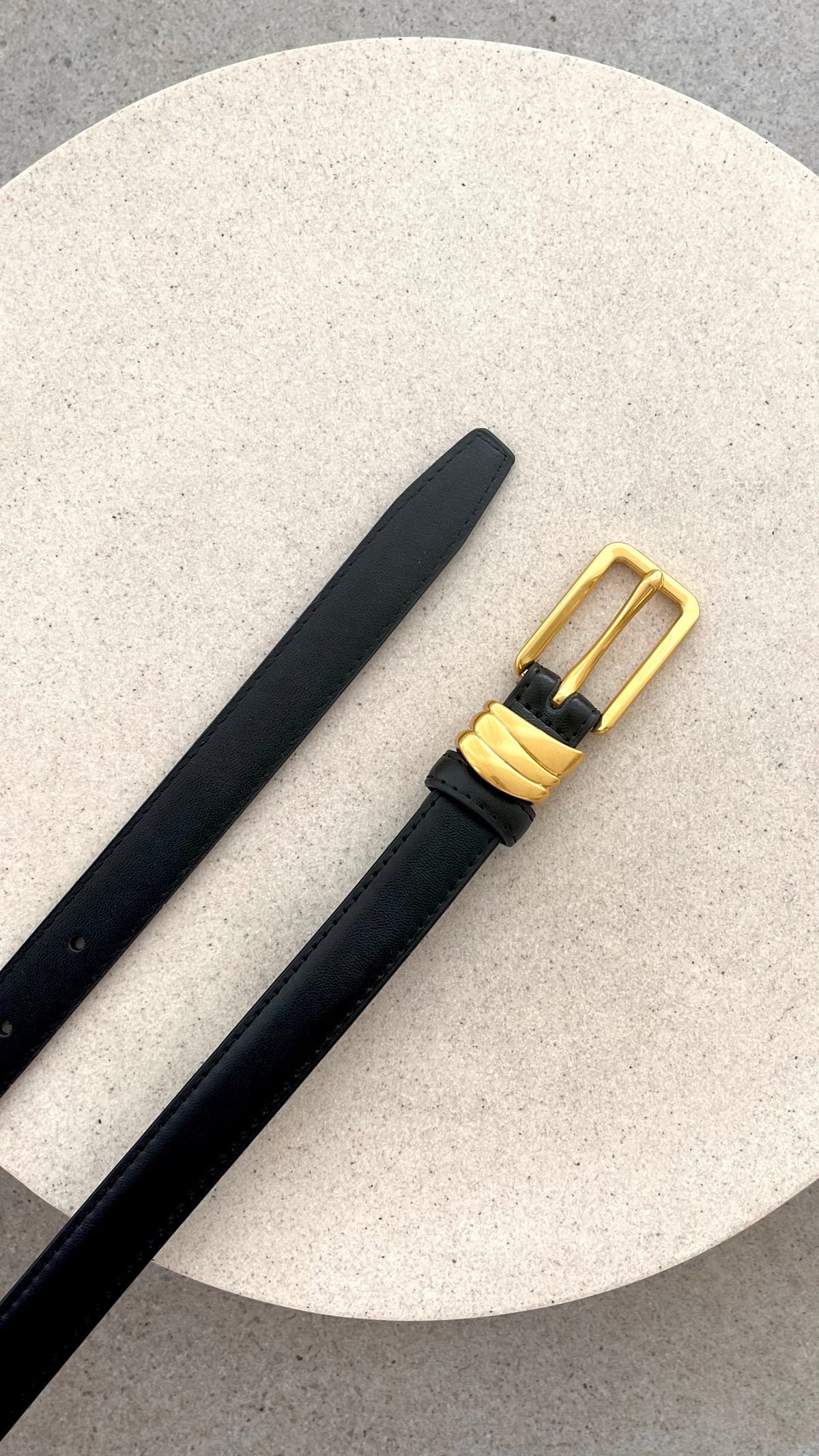 Elena PU Leather Belt with Gold Buckle Detail – Black – view 3
