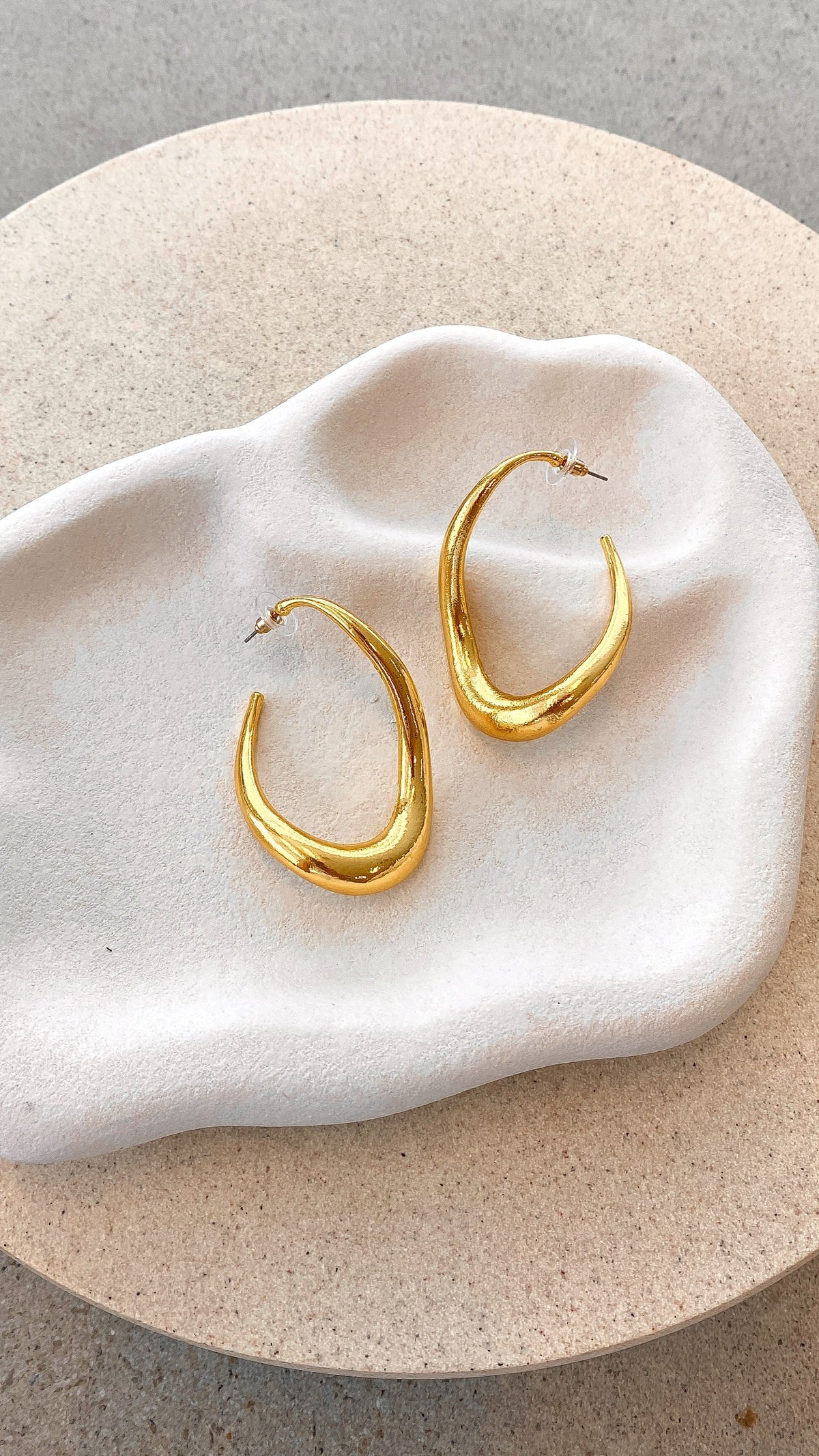 Eastwood Irregular Shaped Drop Stud Earrings – Gold Plated – view 3