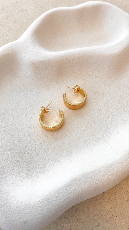 Silvia Drop Earrings with Scored Edge Detail and Stud Back – Gold