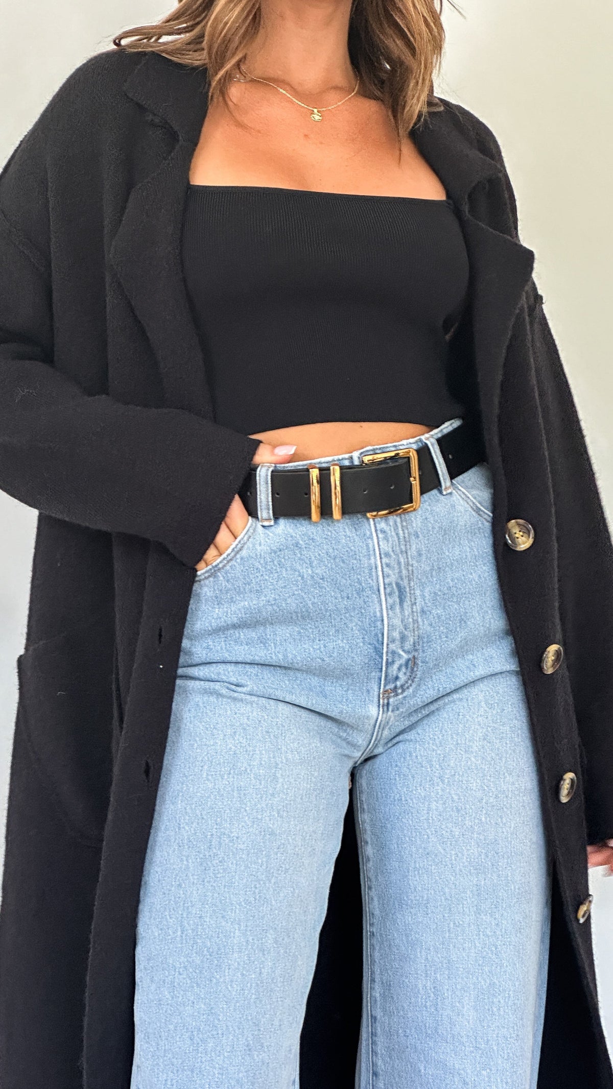 Kacela Collared Wool Blend Knit Button-Up Jacket – Black – view 3