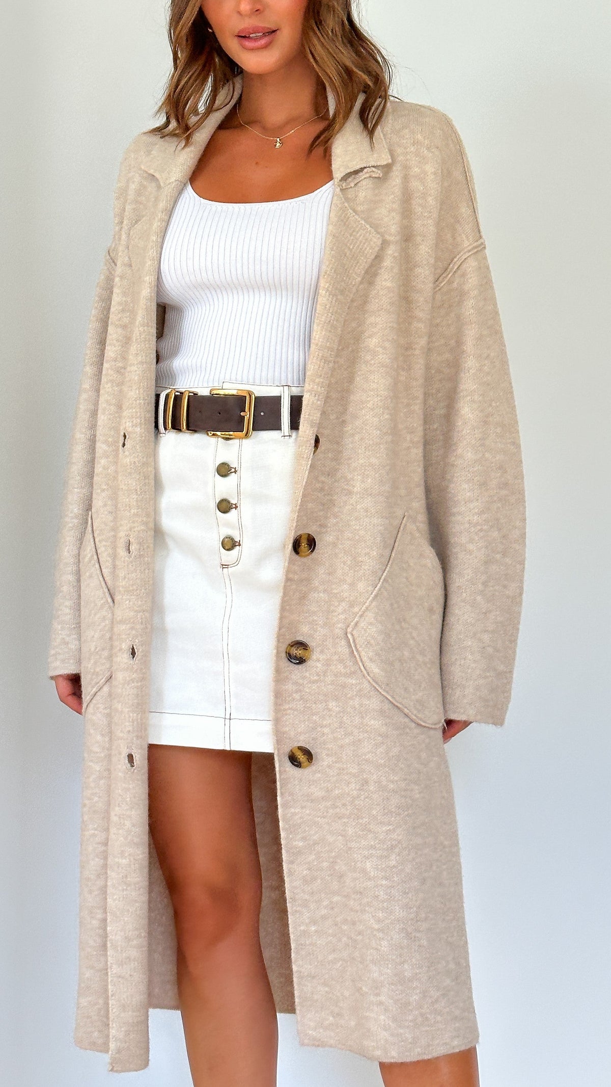 Kacela Collared Wool Blend Knit Button-Up Jacket – Oatmeal