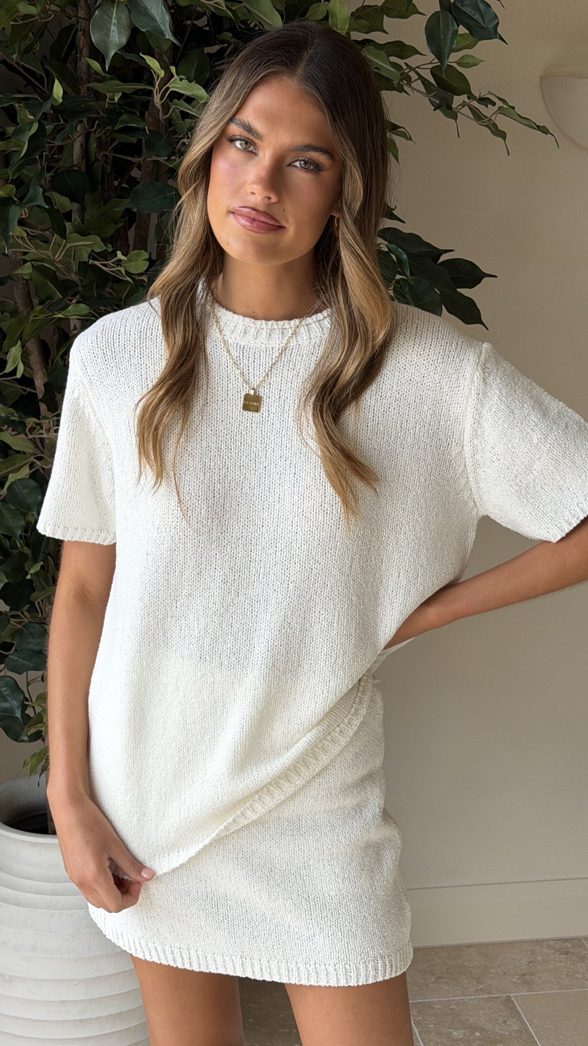 Casey Oversized Crew Neck Longline Knit Tee – Off White – view 7