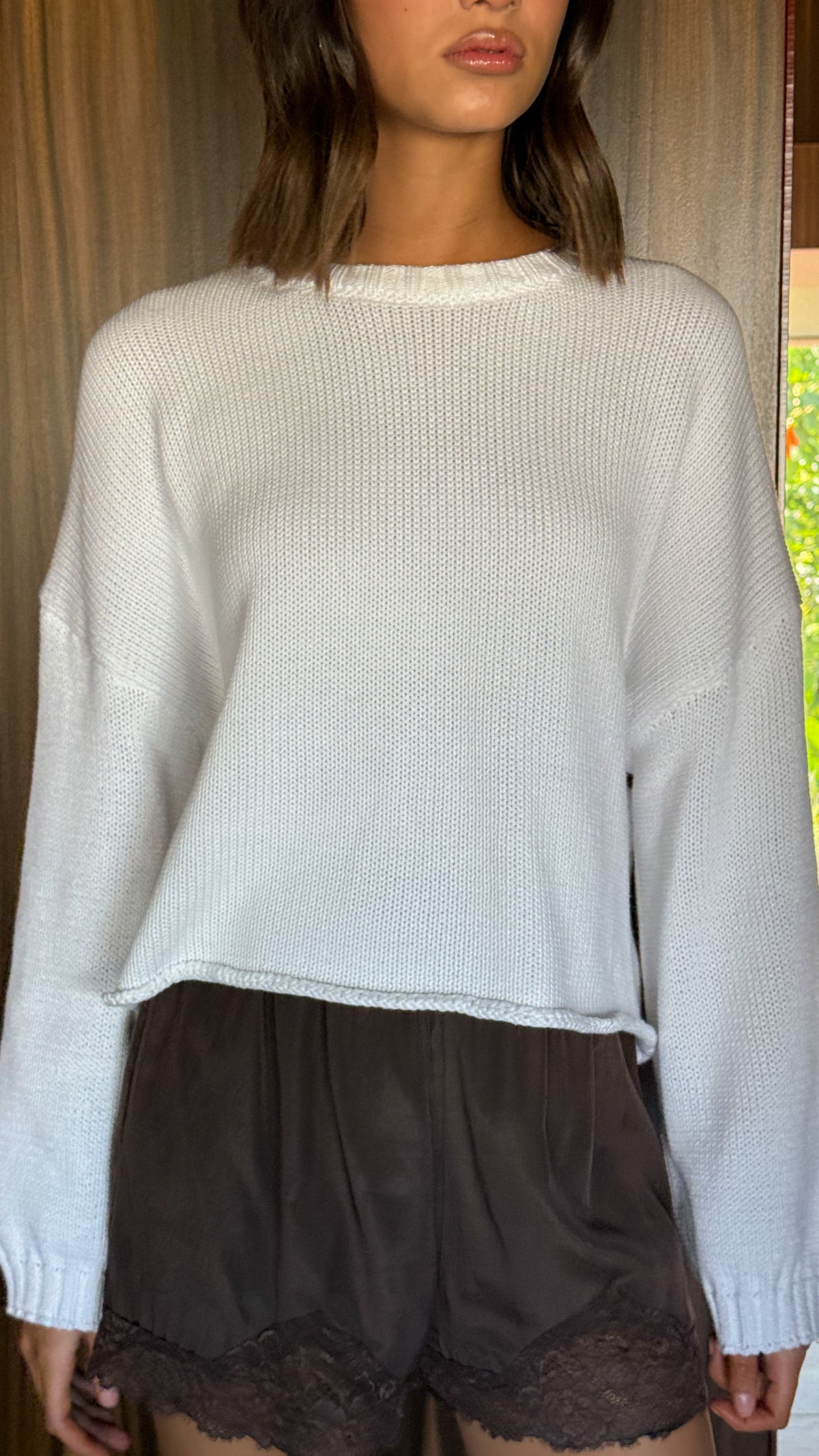 Melbourne Crew Neck Relaxed Fit Cotton Knit Jumper – White – view 4