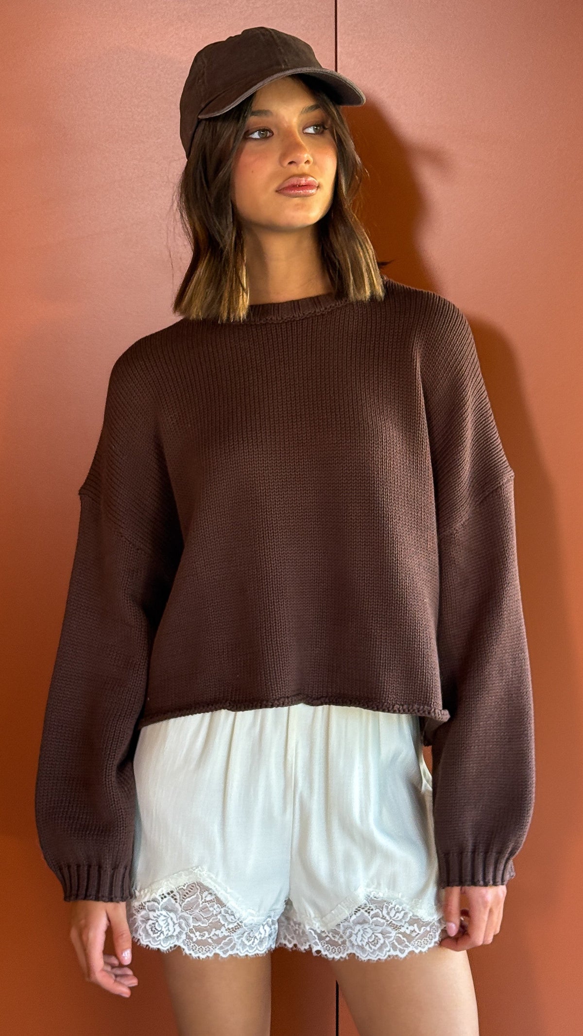 Melbourne Crew Neck Relaxed Fit Cotton Knit Jumper – Chocolate – view 4