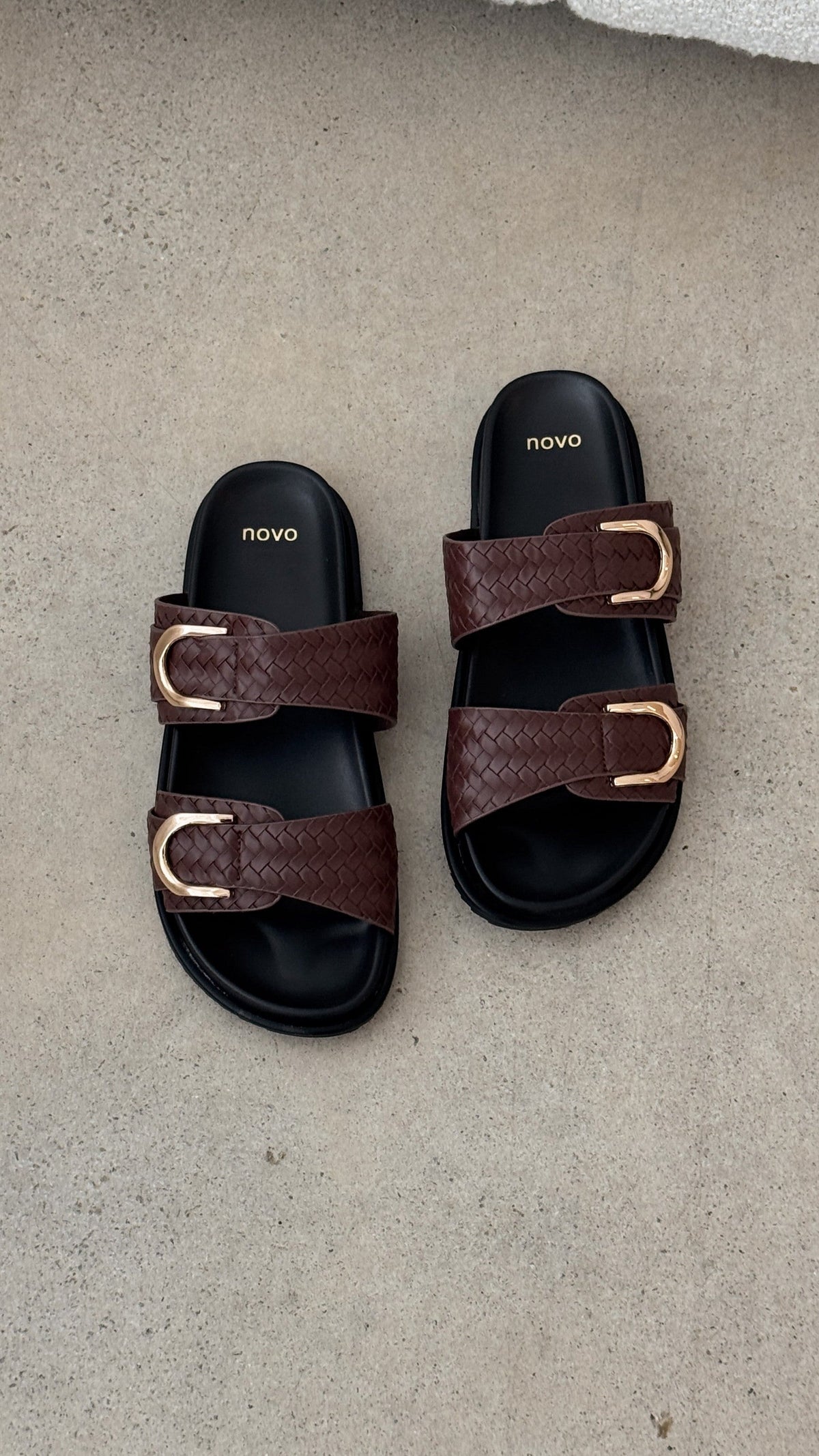 Rosalyn Dual Woven Strap Slides with Metallic Detail – Chocolate – view 7