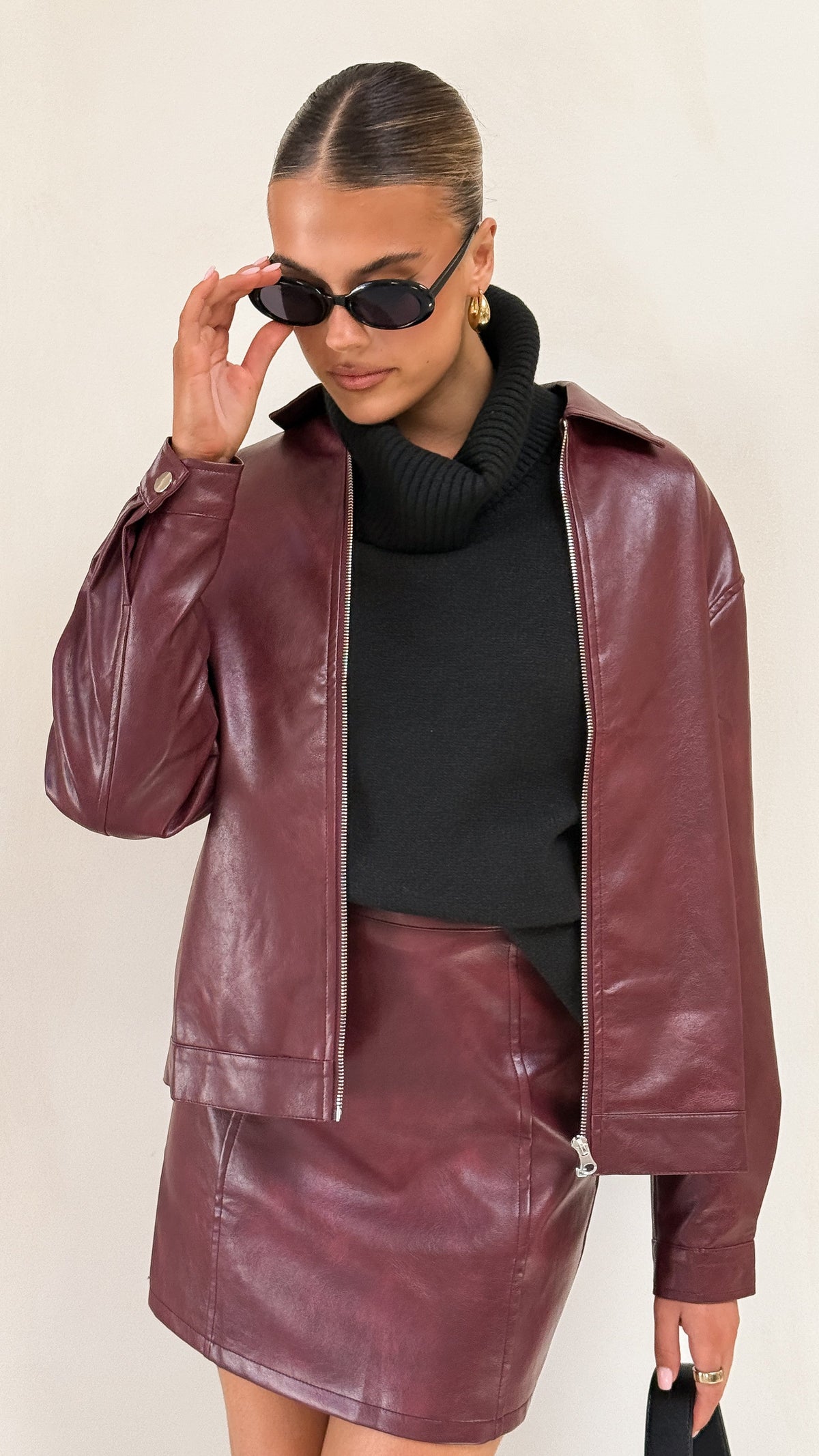 Jakoda Dropped Shoulder Zip-Up Bomber Jacket – Burgundy – view 8