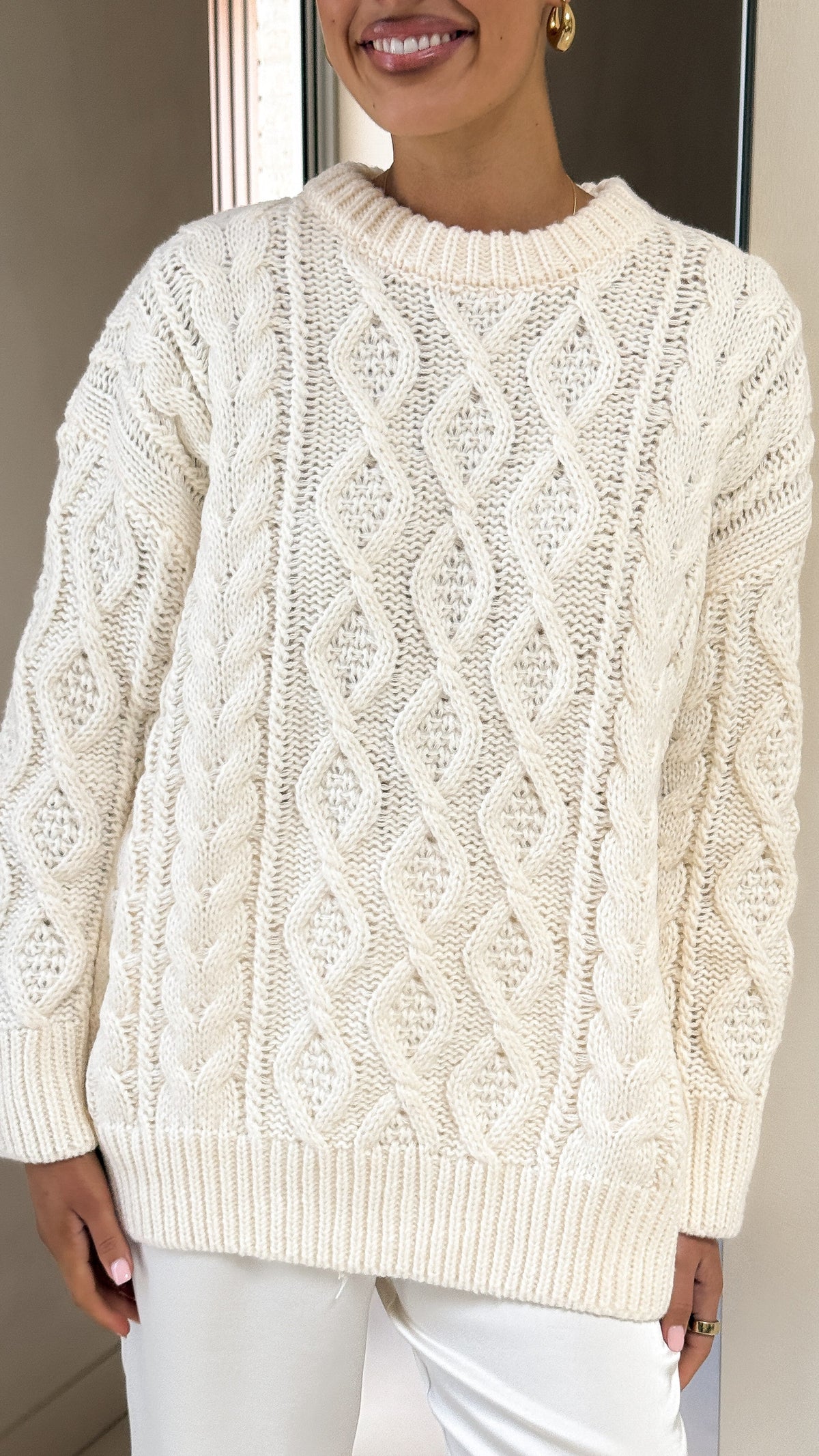 Valentina Cable Knit Soft Stretch Jumper – Cream – view 6