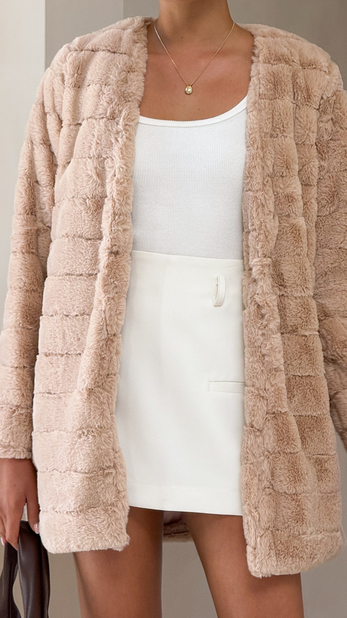 Tully Longline Faux Fur Jacket with Claw Clasp – Camel – view 3