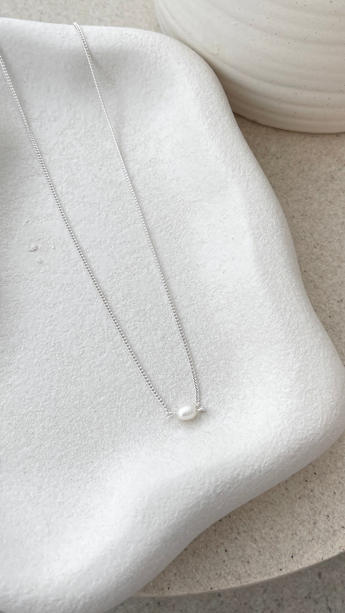 Kimmy Dainty Anti-Tarnish Necklace – Silver/Pearl
