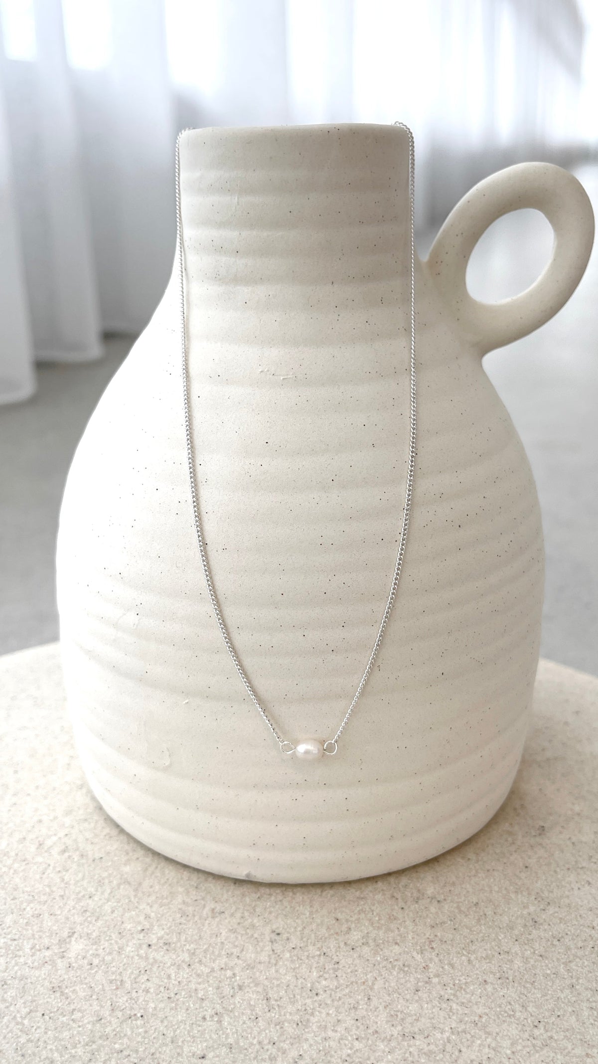 Kimmy Dainty Anti-Tarnish Necklace – Silver/Pearl – view 2