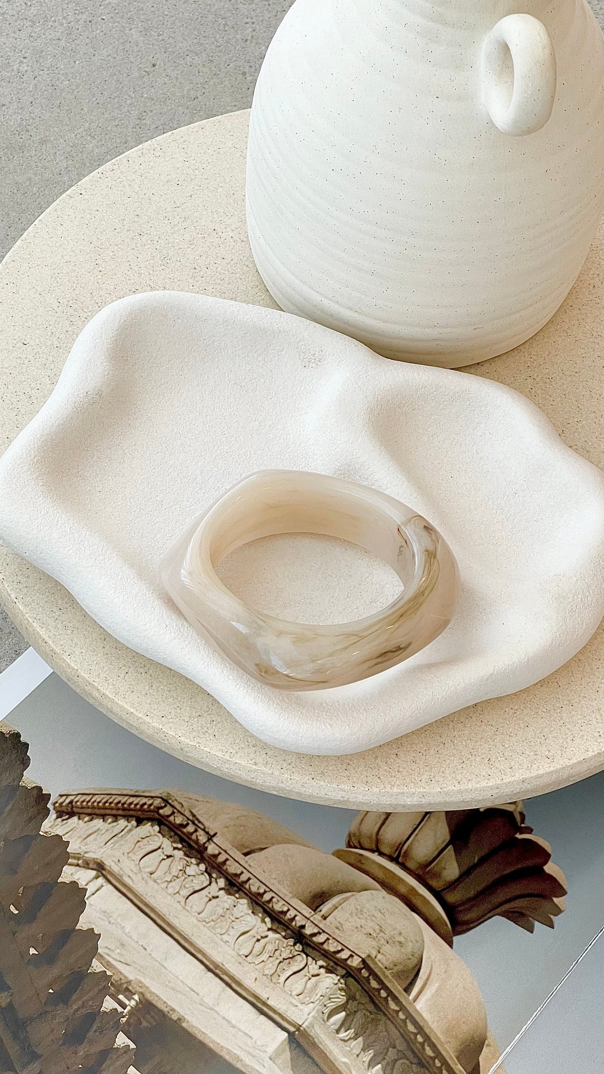 Salazar Chunky Irregular Shape Statement Bangle – Vanilla Resin – view 3