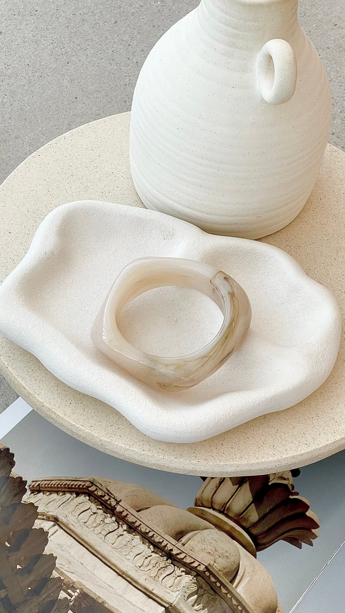 Salazar Chunky Irregular Shape Statement Bangle – Vanilla Resin – view 5