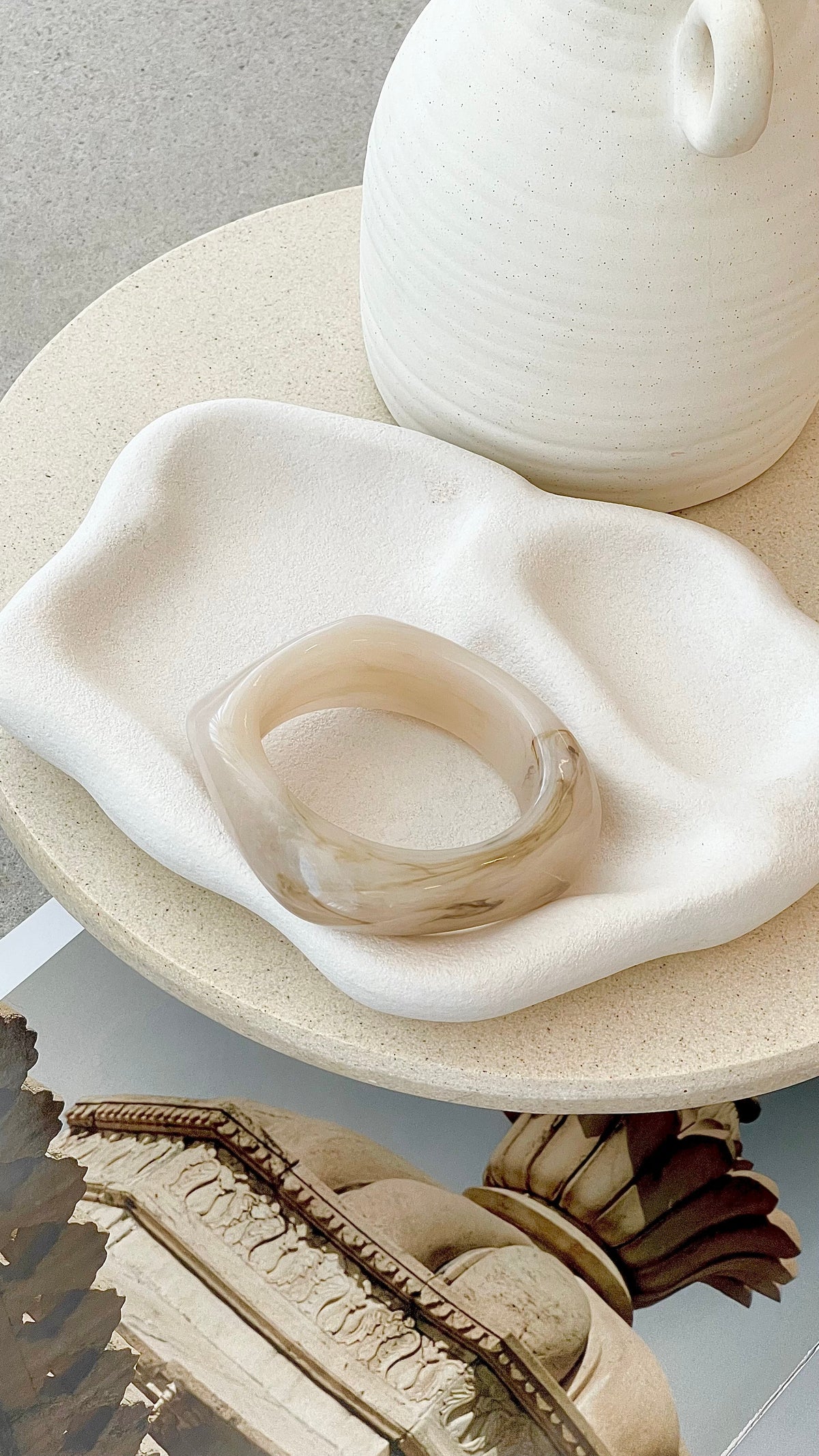 Salazar Chunky Irregular Shape Statement Bangle – Vanilla Resin