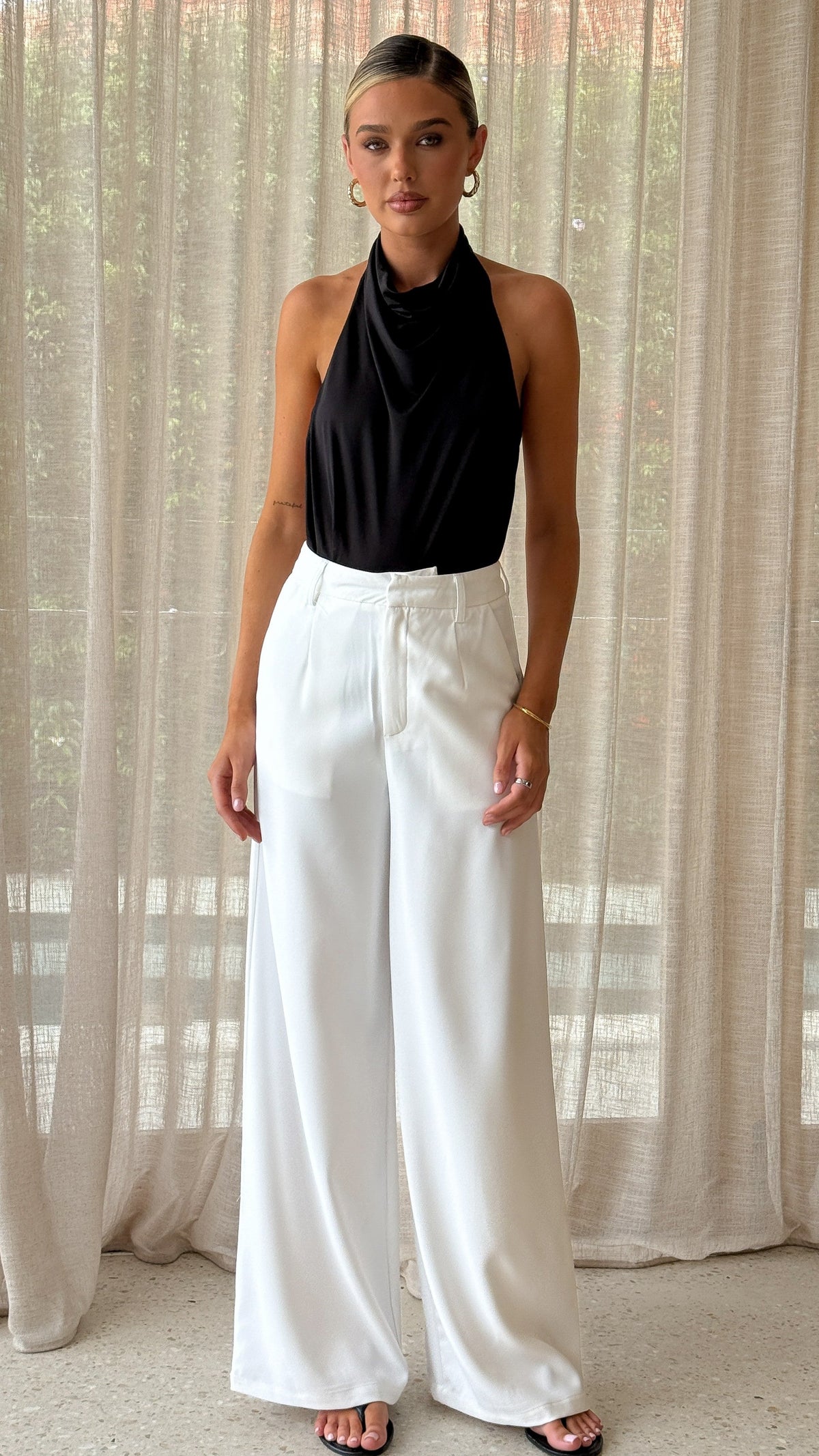 Maeva High Waisted Tailored Wide Leg Trousers – White