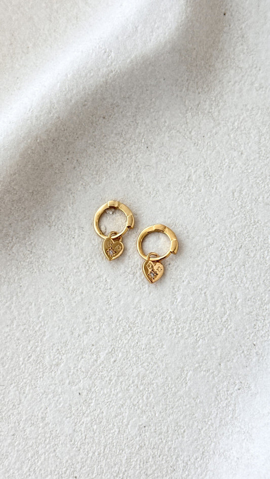 Luka Heart Lock Huggie Drop Earrings with Cubic Zirconia – Gold