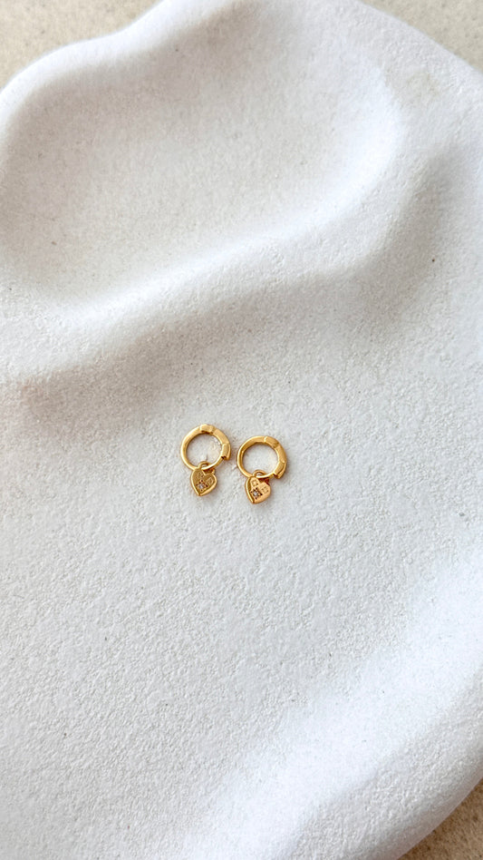 Luka Heart Lock Huggie Drop Earrings with Cubic Zirconia – Gold – view 2