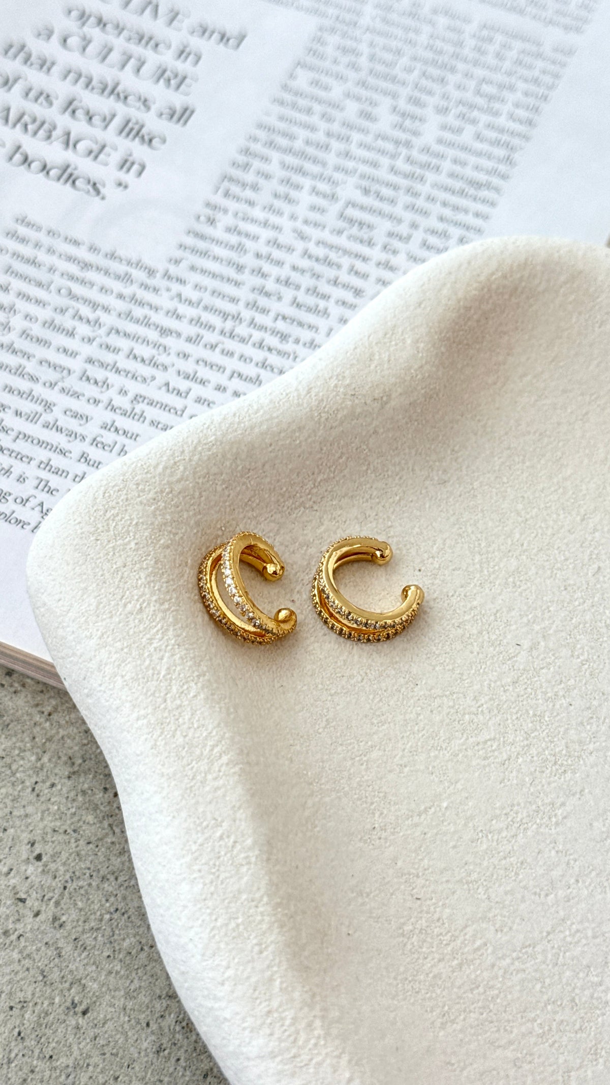 Becci Double Row Cubic Zirconia Ear Cuff Earrings – Gold