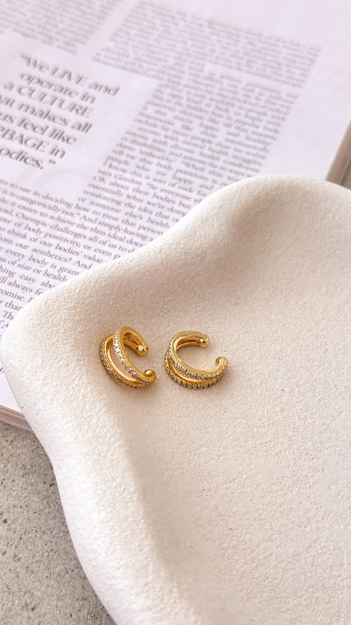 Becci Double Row Cubic Zirconia Ear Cuff Earrings – Gold – view 1
