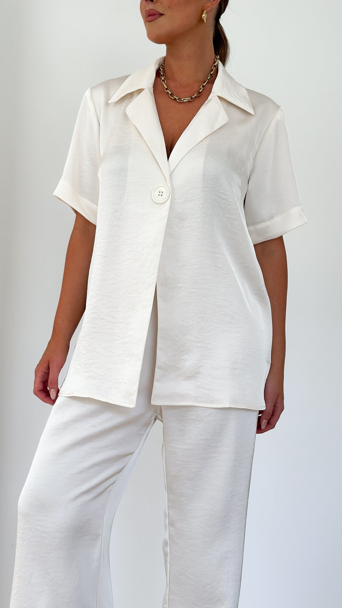 Imogen Polo Collar Oversized Button Shirt – Cream – view 10