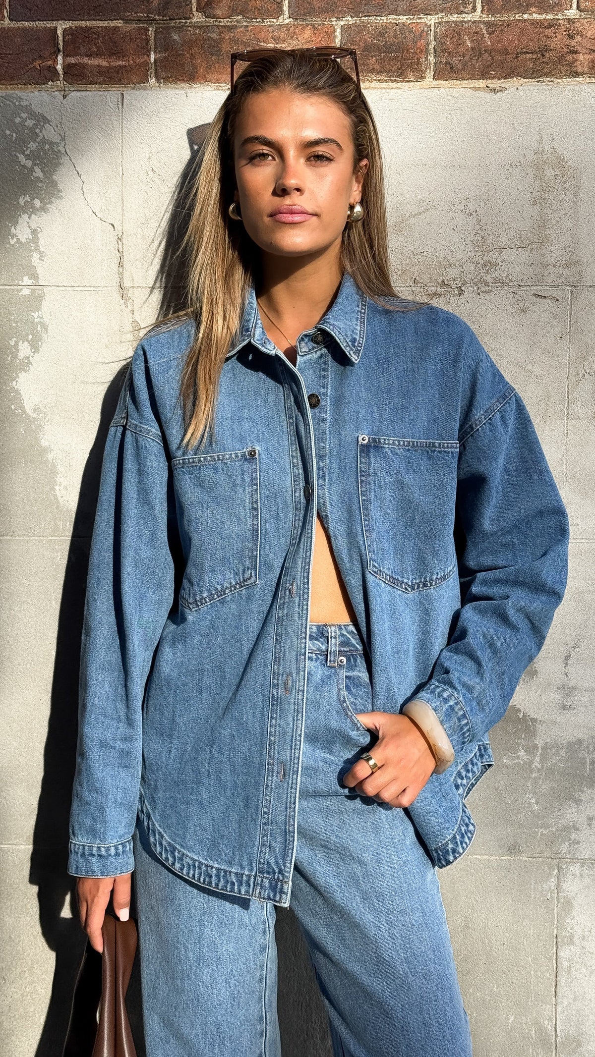 Zaeli Oversized Denim Shirt with Front Pockets – Mid Blue – view 5