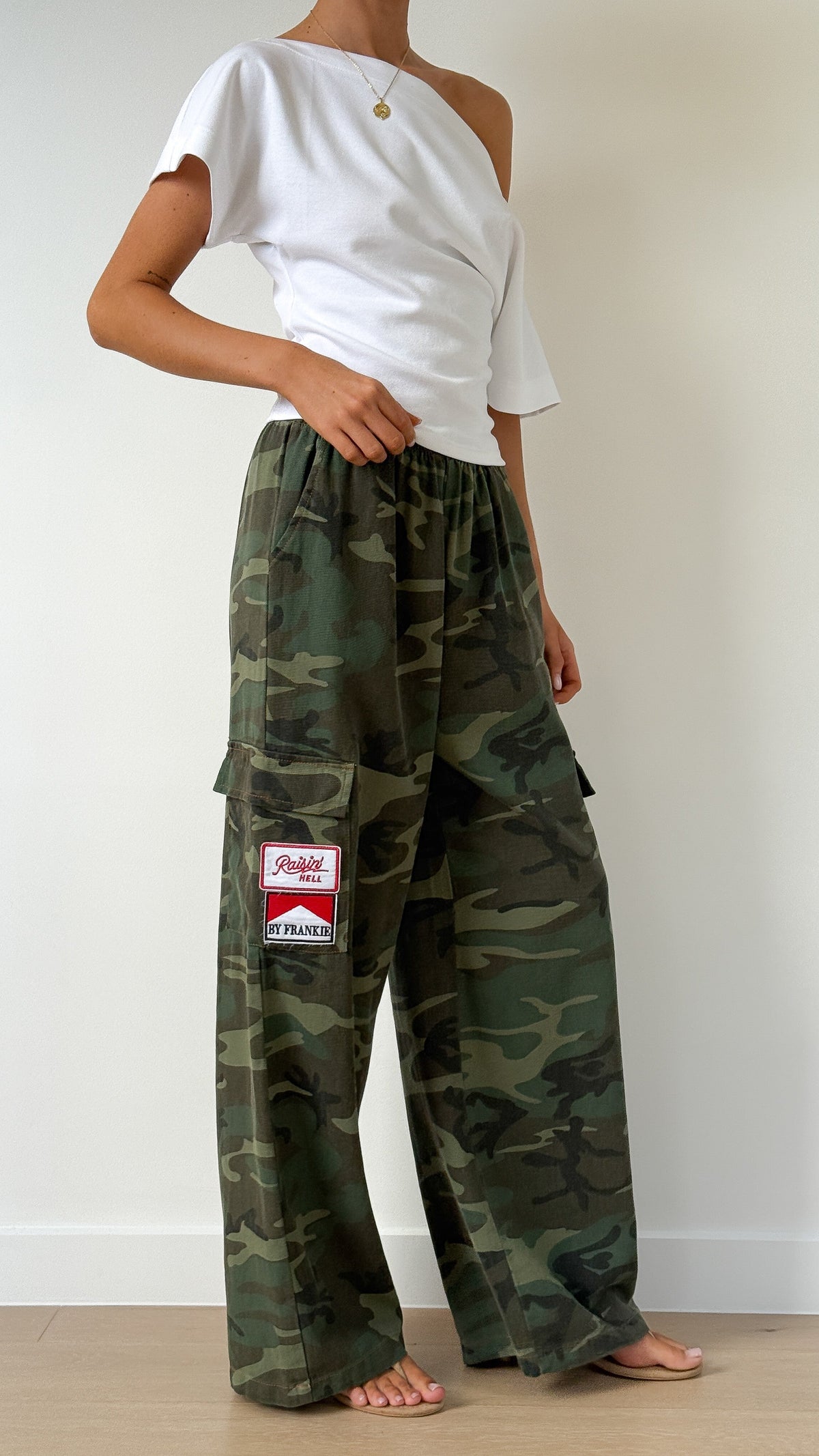 Jazzelle High Waisted Wide Leg Cotton Cargo Trousers – Dark Camo – view 1