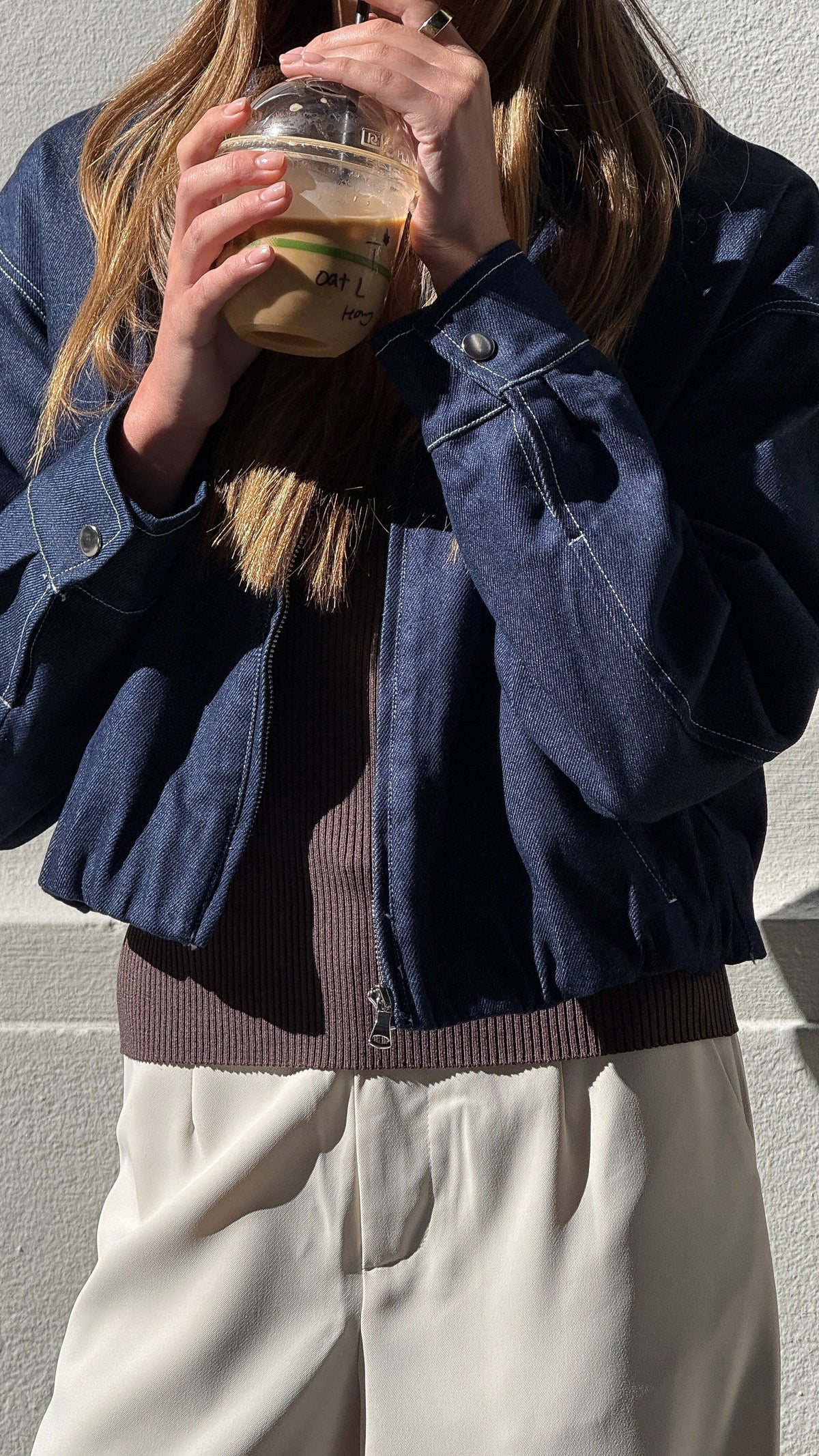 Quinn Collared Zip-Front Jacket with Elasticated Hem – Dark Denim – view 7