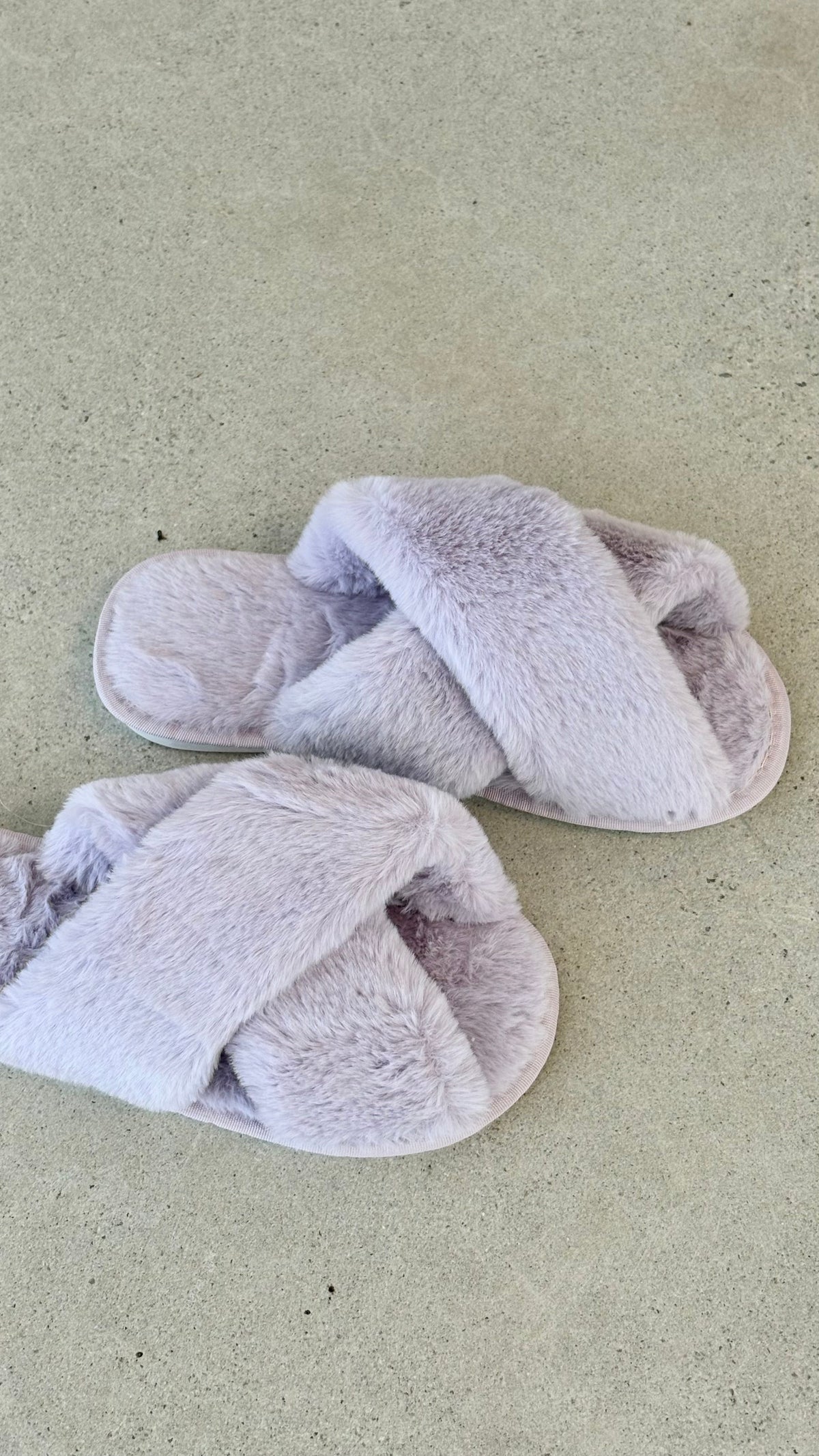 Jessica Fluffy Crossover Front Slippers with White Sole – Lilac – view 3