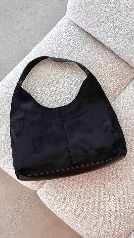 Tammy Semi-Structured Shoulder Tote Bag – Black Suede