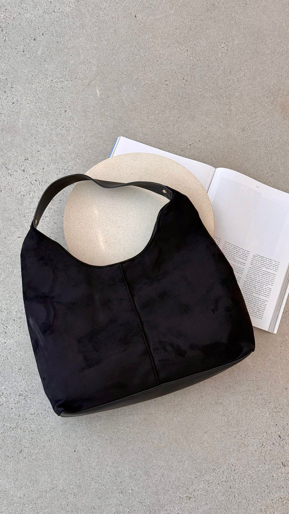 Tammy Semi-Structured Shoulder Tote Bag – Black Suede – view 4