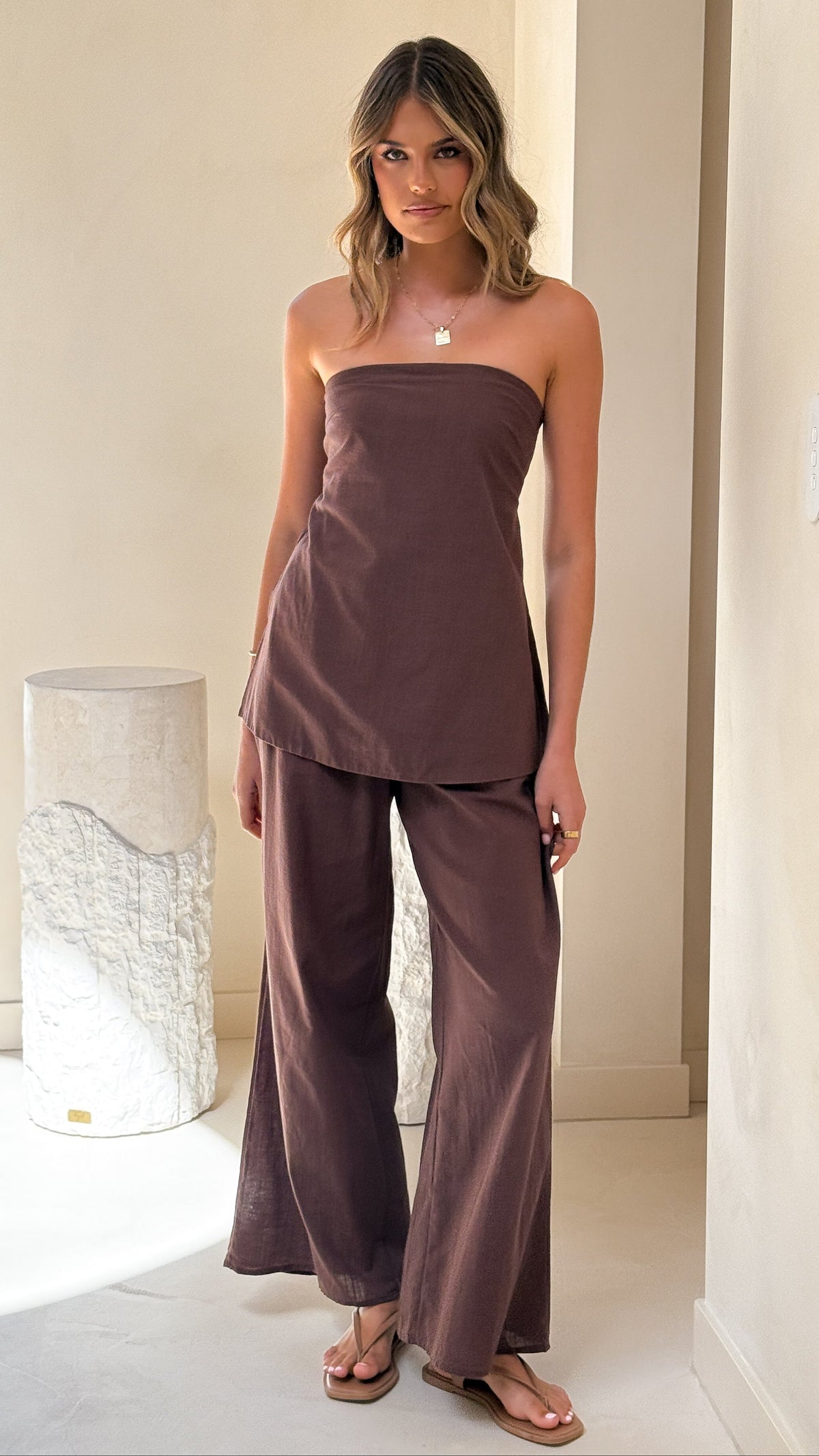Kailani Strapless Longline Top and Relaxed Trousers Set – Chocolate – view 18