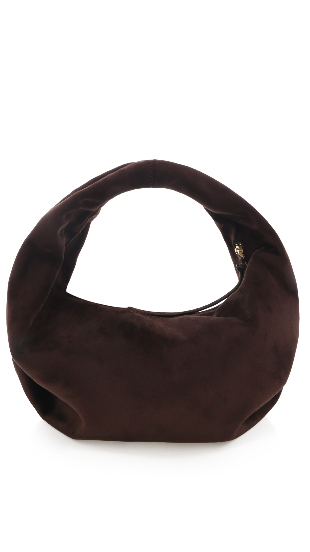 Renee Round Shoulder Bag with Gold Hardware – Chocolate Suede – view 4